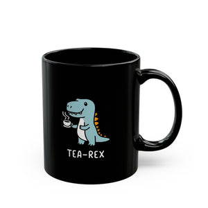 Tea-Rex Black Mug (11oz, 15oz) Cute Graphic Funny Pun Birthday Christmas Valentine's Cup For Kids Children Child Young Art