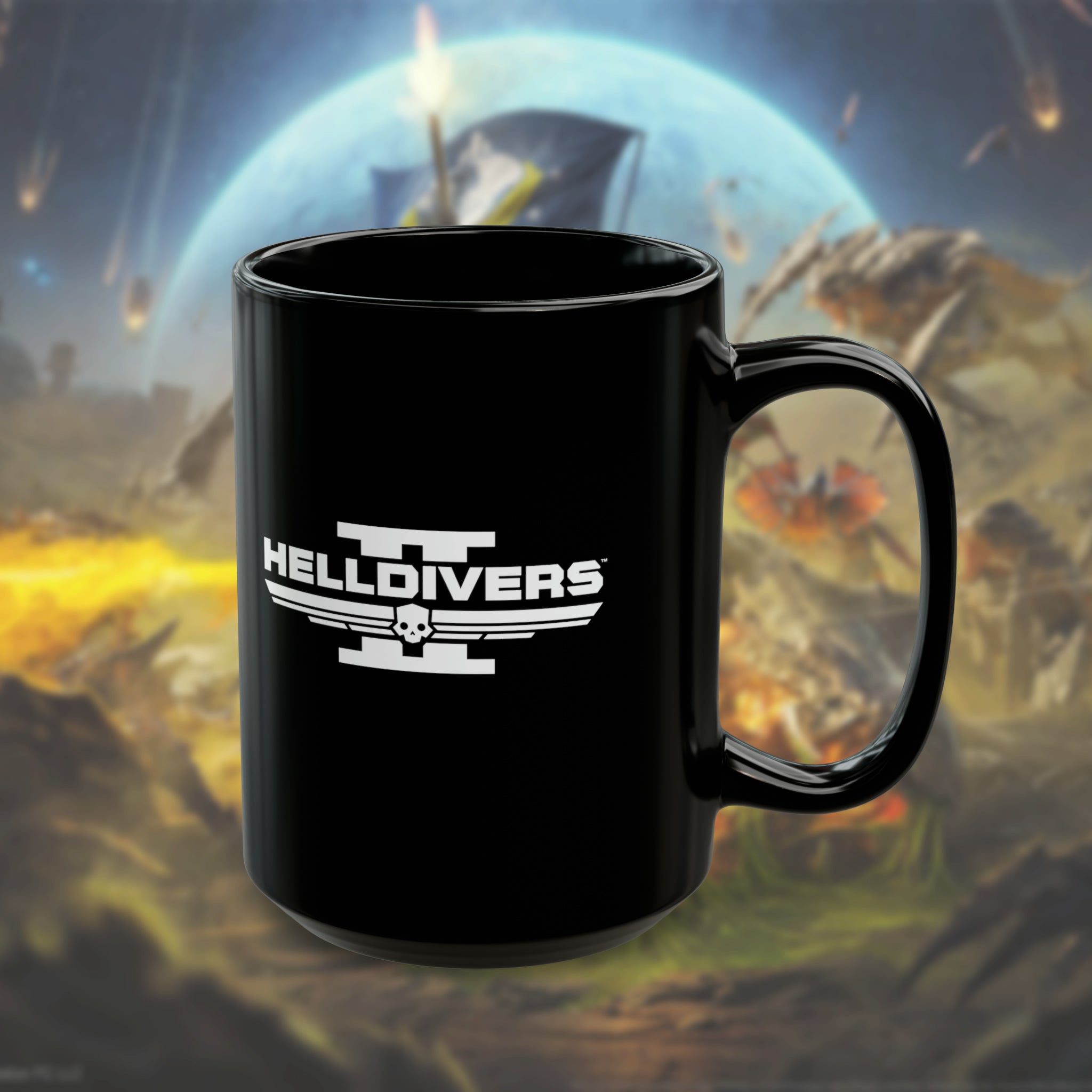 Helldivers 2 White Logo Black Mug (11oz, 15oz) Gift For Him Gift For Her Gamer Cup Game Birthday Christmas Gift