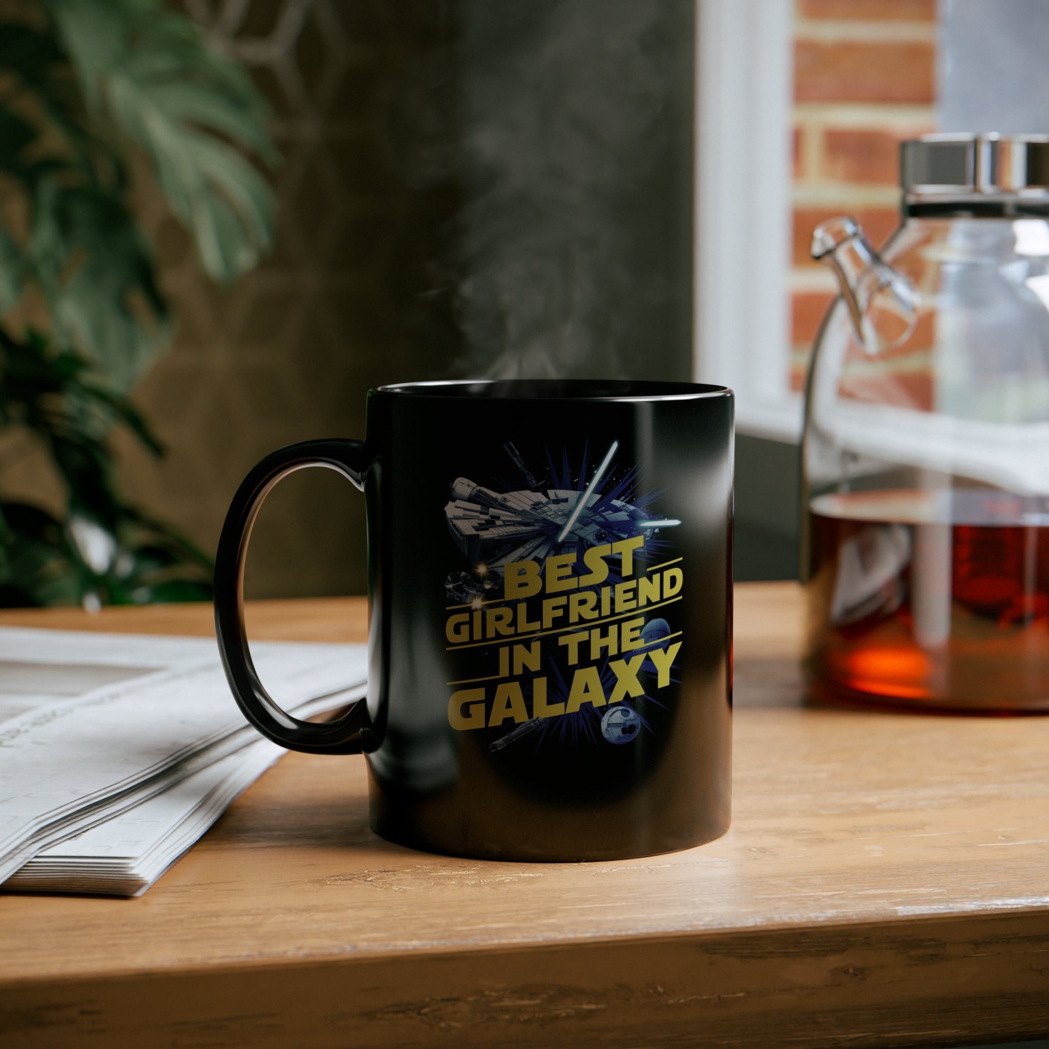 Best Girlfriend In The Galaxy Black Mug (11oz, 15oz) Christmas Birthday Valentine's Sci-Fi Space Battle Nostalgic Themed Nostalgia