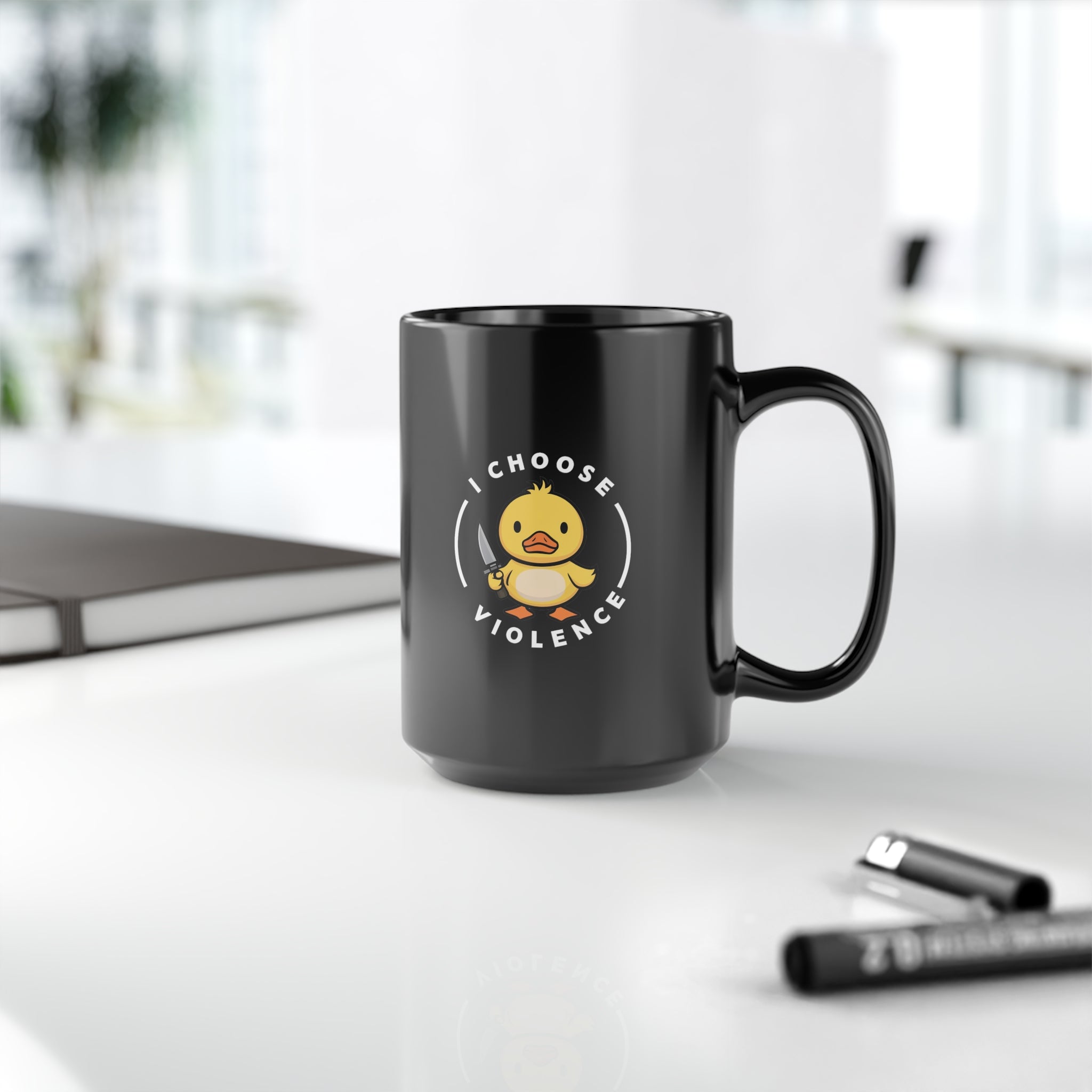 I Choose Violence Duck Black Mug (11oz, 15oz) Cute Joke Humour Humor Birthday Christmas Valentine's Gift Cup Adorable Ducks