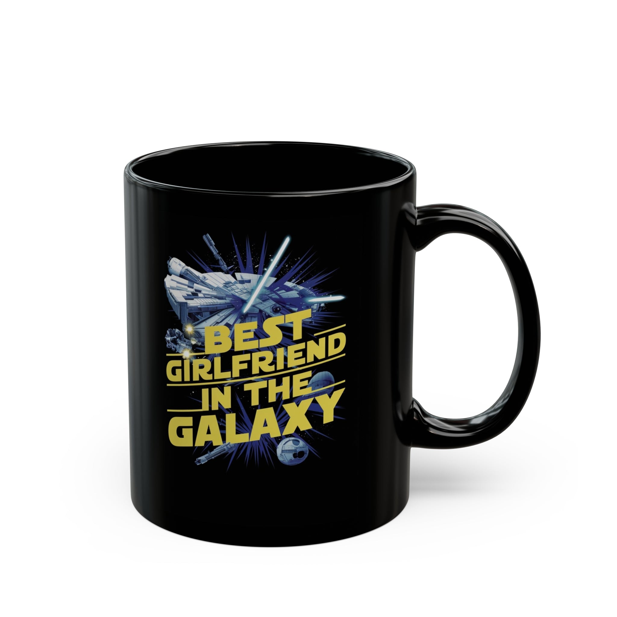 Best Girlfriend In The Galaxy Black Mug (11oz, 15oz) Christmas Birthday Valentine's Sci-Fi Space Battle Nostalgic Themed Nostalgia