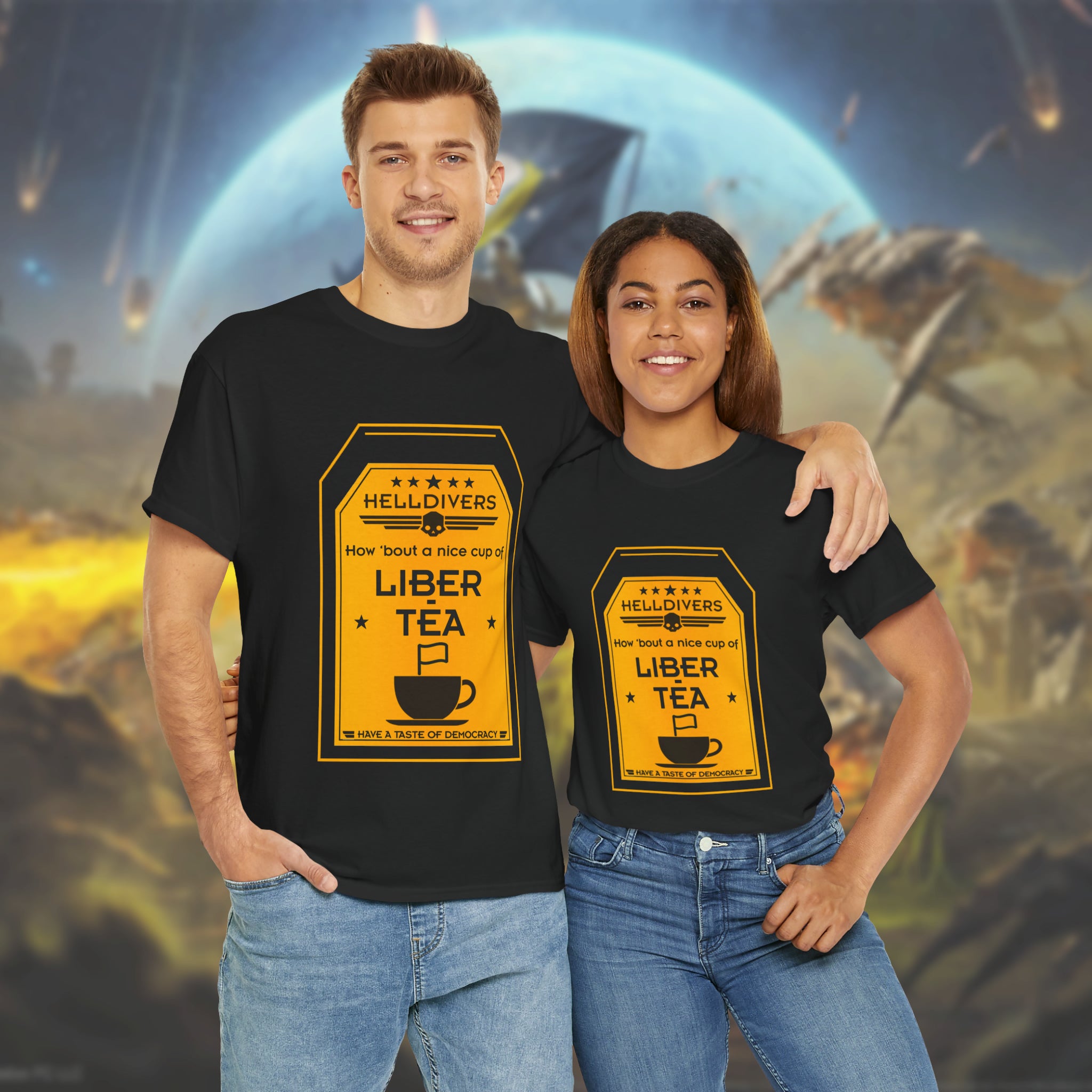 Helldivers 2 Liber-tea T-shirt Unisex Heavy Cotton Tee Gift For Him Gift For Her Gamer Game Gift Shirts Couple Single