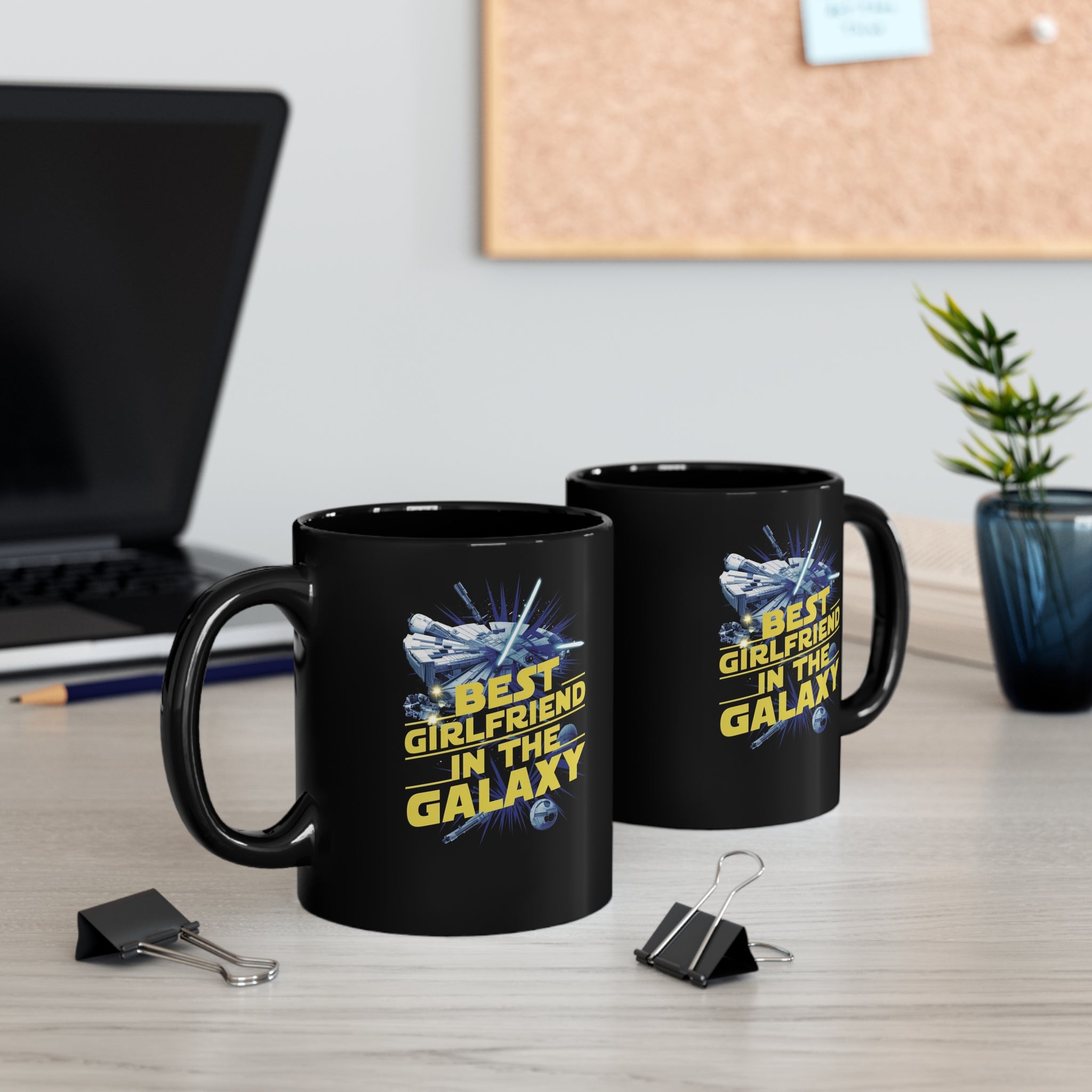 Best Girlfriend In The Galaxy Black Mug (11oz, 15oz) Christmas Birthday Valentine's Sci-Fi Space Battle Nostalgic Themed Nostalgia