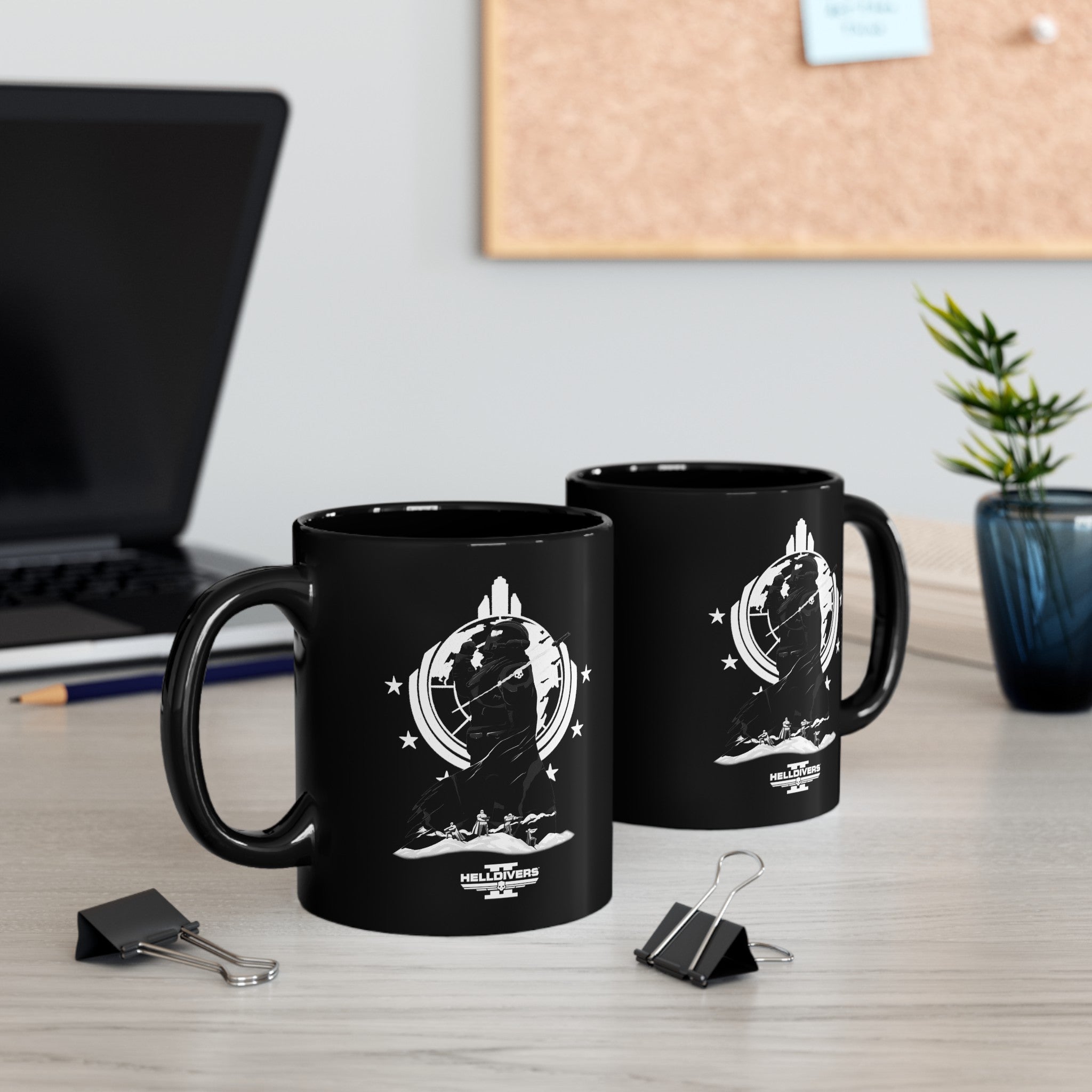 Helldivers 2 Black Mug (11oz, 15oz) Black & White Artistic Art Poster Design Minimalistic Gift Gamer Game Fanart Abstract Graphic Democracy Liberty Birthday Christmas