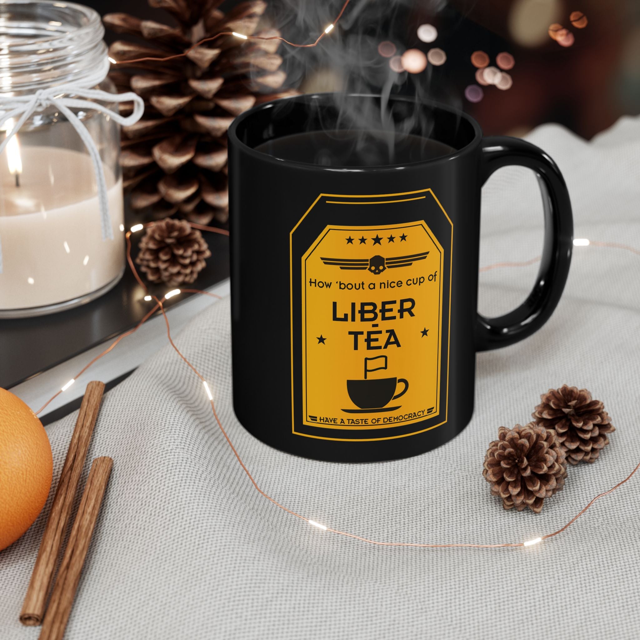 HOW BOUT A NICE CUP OF LIBER-TEA Black Mug (11oz, 15oz) Helldivers 2 Gift For Him Gift For Her Birthday Christmas Liberty Libertea Valentine