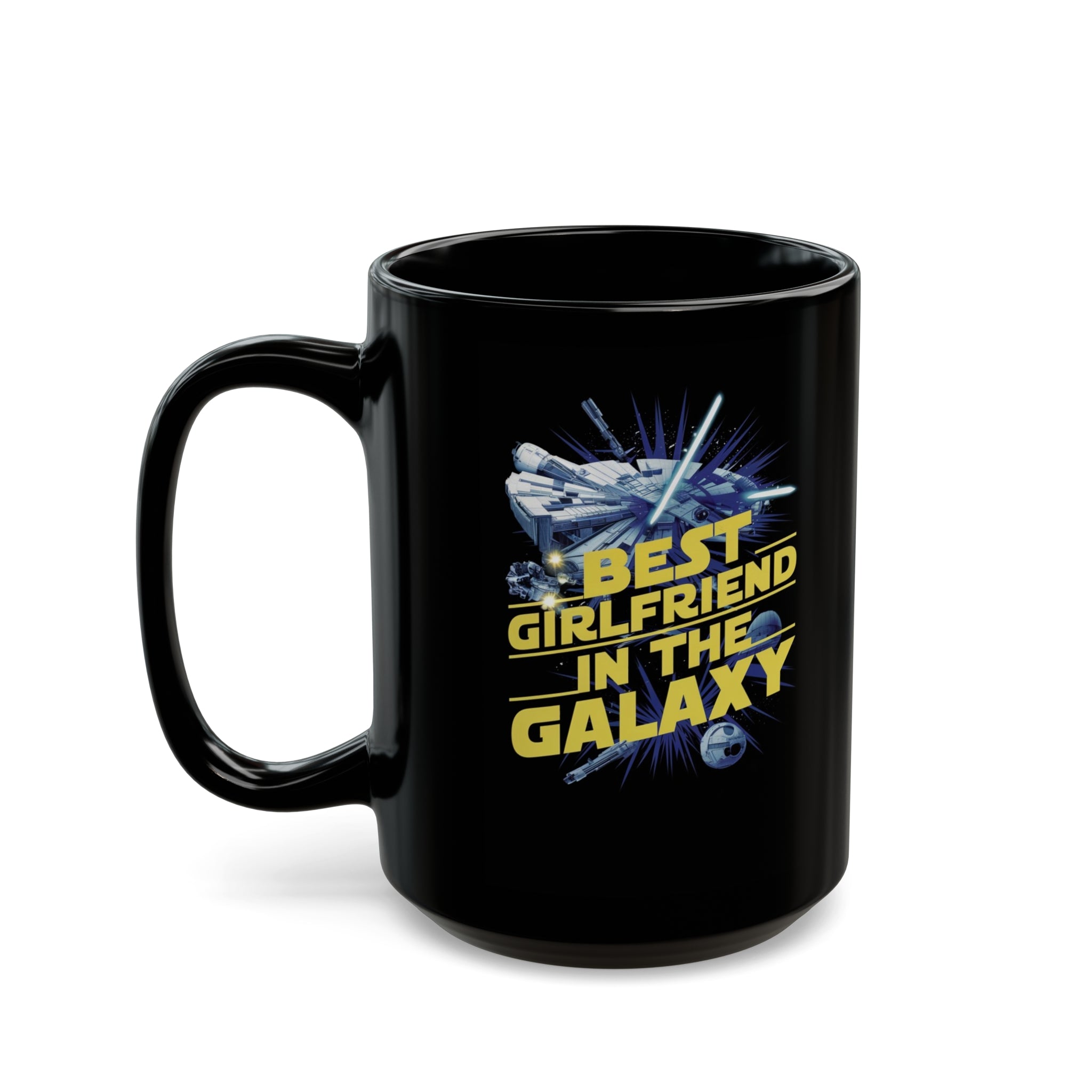 Best Girlfriend In The Galaxy Black Mug (11oz, 15oz) Christmas Birthday Valentine's Sci-Fi Space Battle Nostalgic Themed Nostalgia