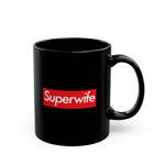 Load image into Gallery viewer, Superwife Black Mug (11oz, 15oz) super Inspired Funny Wife Lover Appreciation Gift For Partner Wedding Thank You Thankful Birthday Christmas
