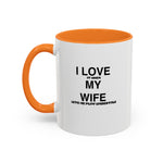 Load image into Gallery viewer, I Love My Wife Coffee Mug — Funny 'Let's Me Play Undertale' Black Accent Ceramic Mug (11oz &amp; 15oz)
