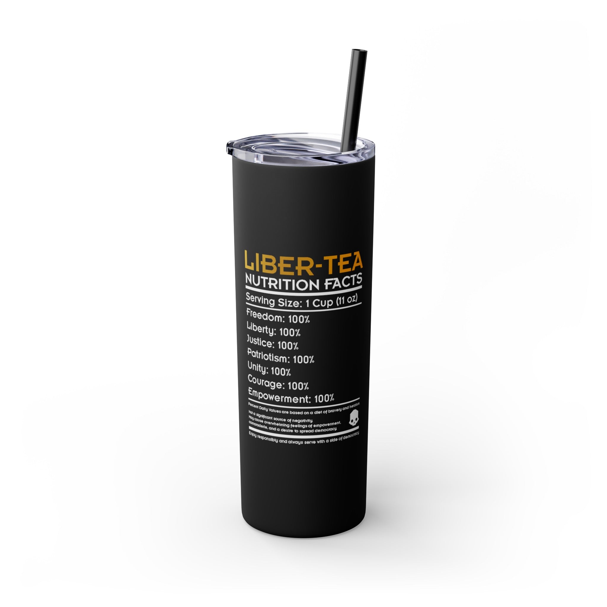 Helldivers 2 Liber-tea Skinny Tumbler with Straw, 20oz black glitter matte gift for gamer game libertea liberty democracy funny cute cool gifts