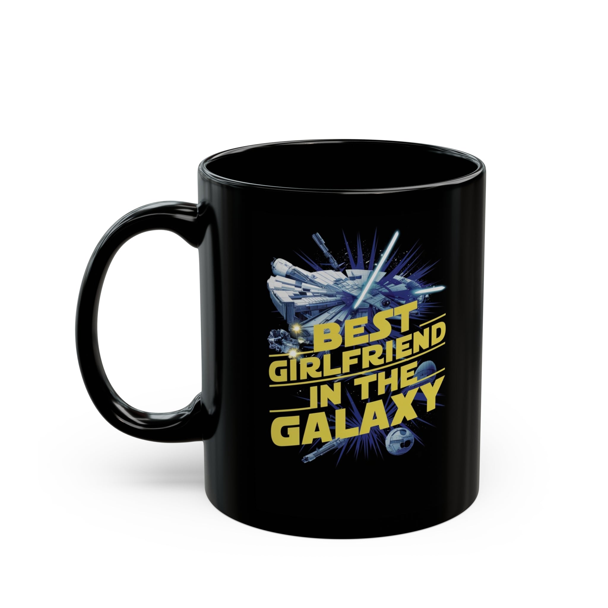 Best Girlfriend In The Galaxy Black Mug (11oz, 15oz) Christmas Birthday Valentine's Sci-Fi Space Battle Nostalgic Themed Nostalgia