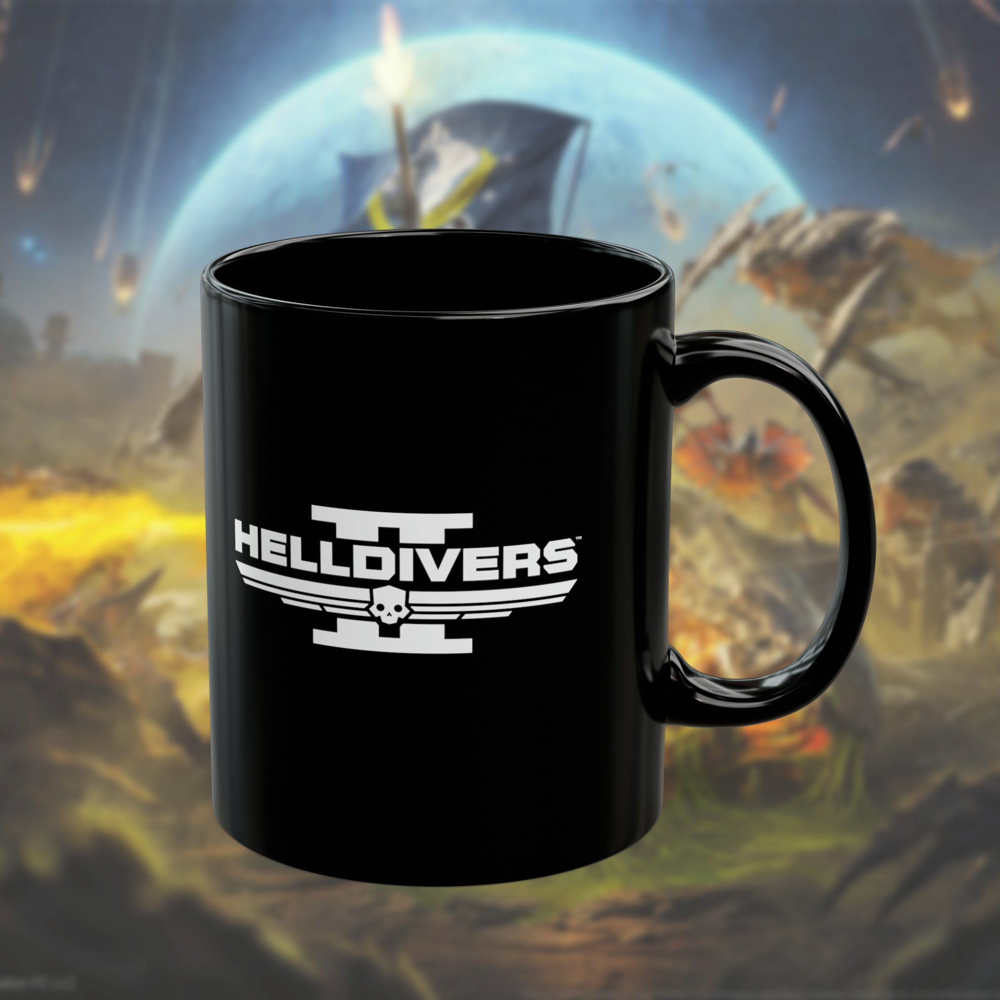 Helldivers 2 White Logo Black Mug (11oz, 15oz) Gift For Him Gift For Her Gamer Cup Game Birthday Christmas Gift