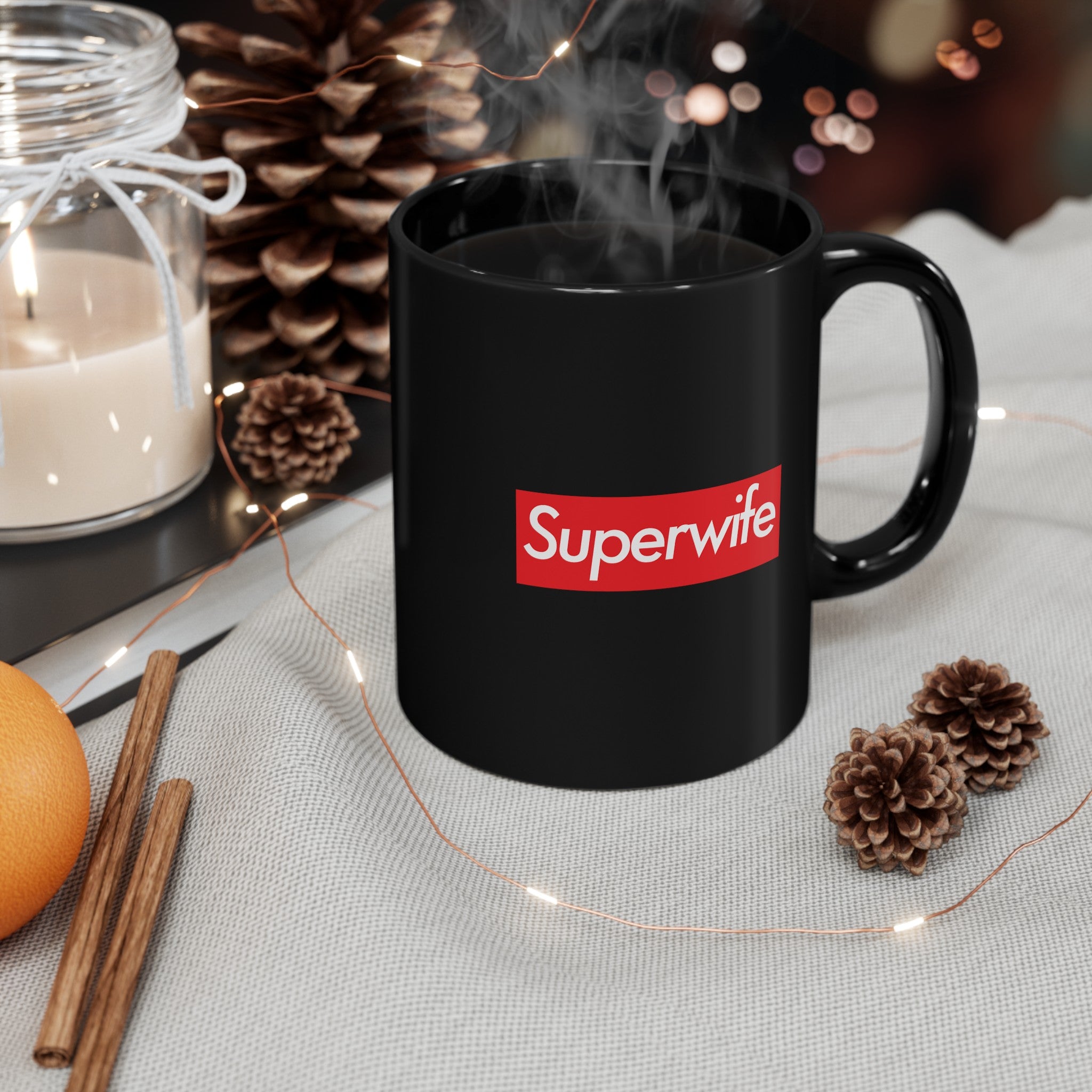 Superwife Black Mug (11oz, 15oz) super Inspired Funny Wife Lover Appreciation Gift For Partner Wedding Thank You Thankful Birthday Christmas