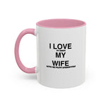 Load image into Gallery viewer, I Love My Wife Coffee Mug — Funny 'Let's Me Play Undertale' Black Accent Ceramic Mug (11oz &amp; 15oz)
