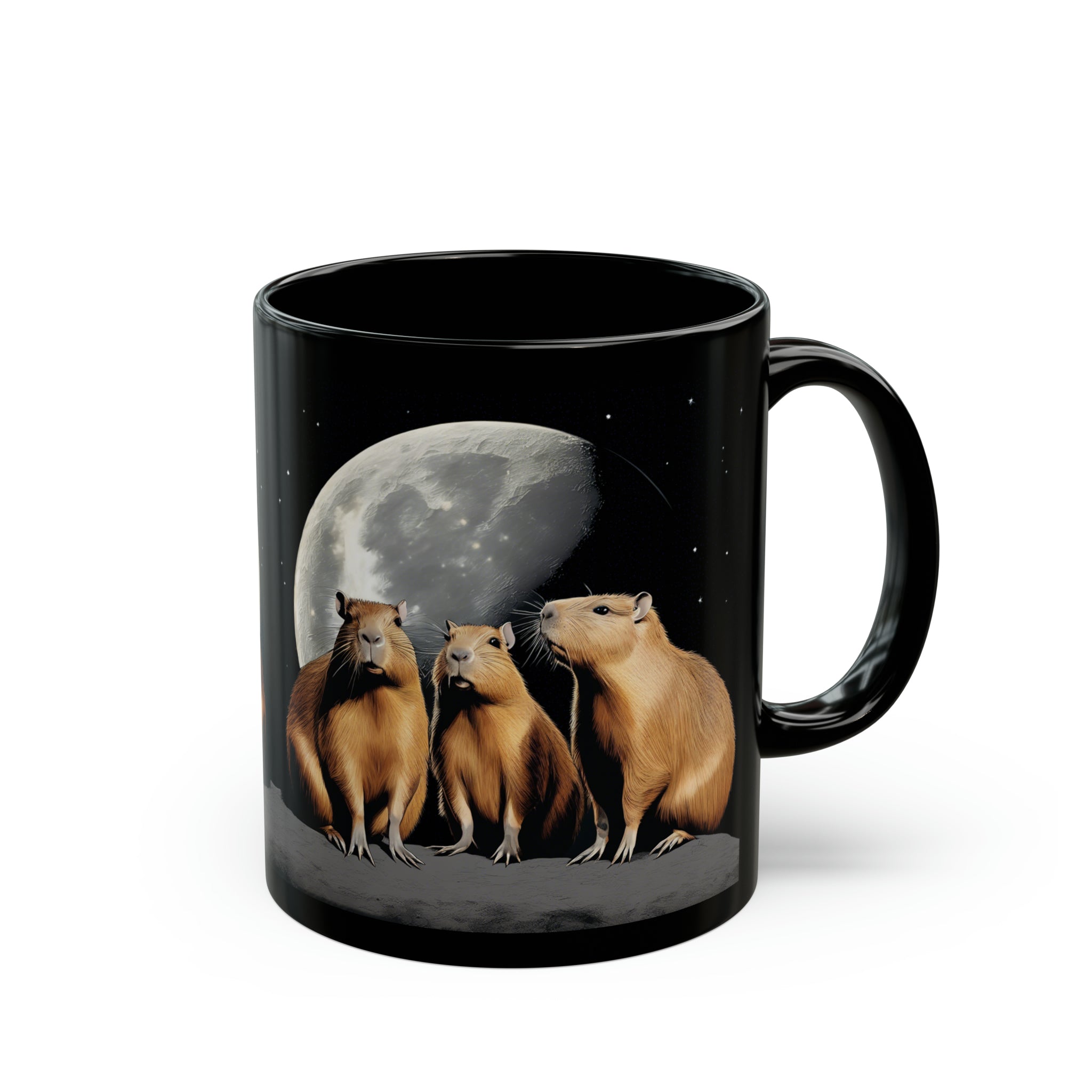 Three Capybara Moon Funny Capybara Meme Black Mug (11oz, 15oz) 3 Capybaras Meme Moon Interent Viral Cup