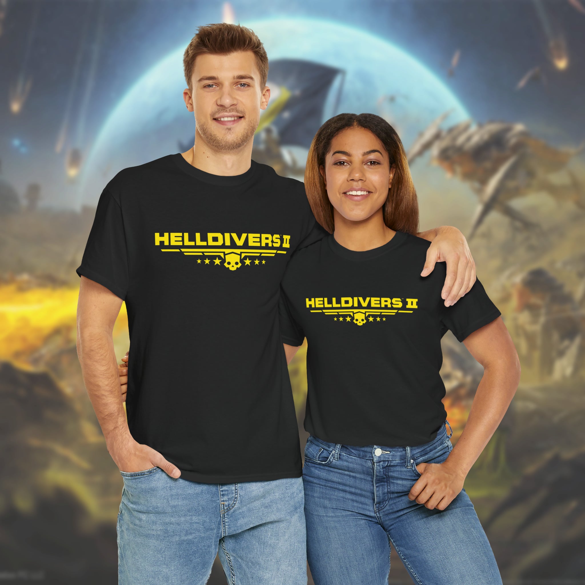 Helldivers 2 Logo Black T-Shirt Unisex Heavy Cotton Tee Shirt Gift For Him Gift For Her Gamer Game Funny Present