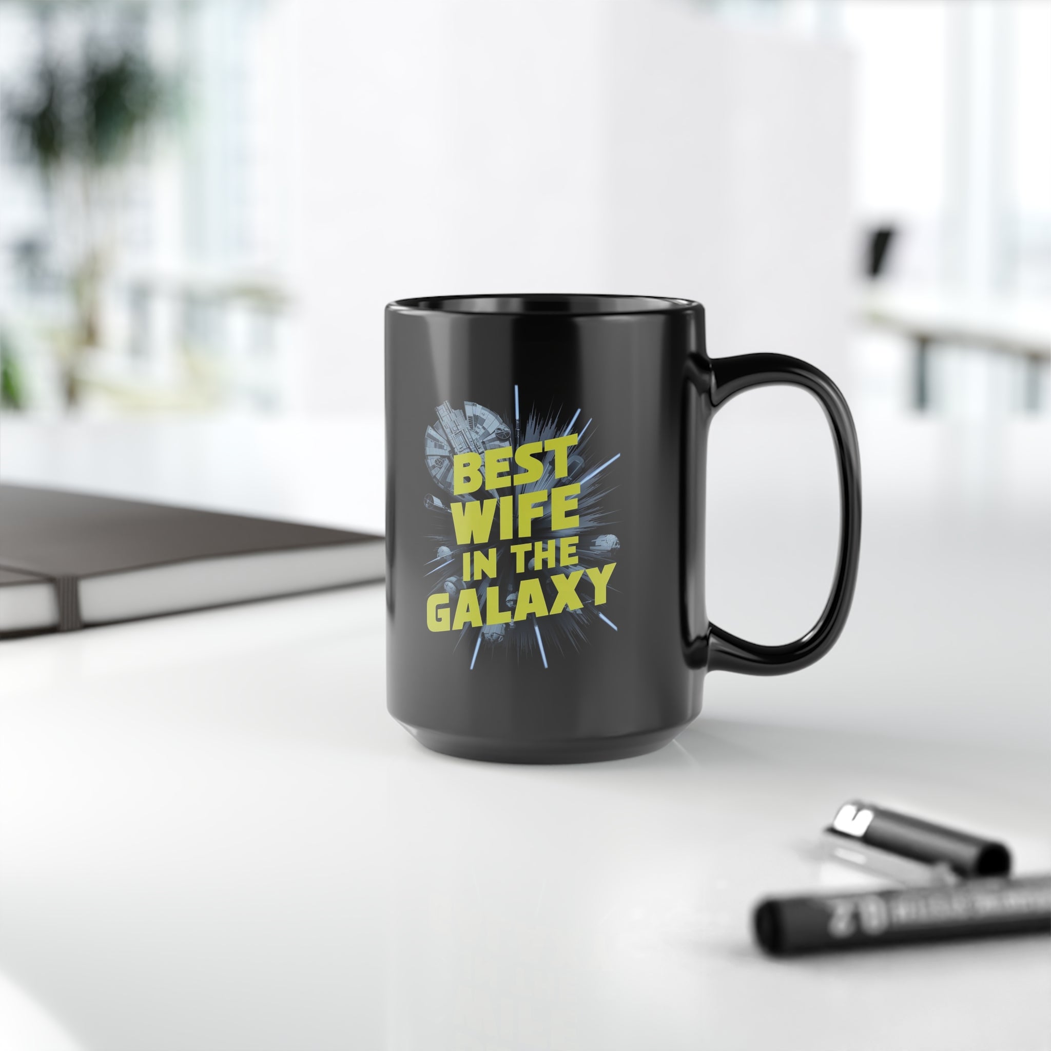 Best Wife In The Galaxy Black Mug (11oz, 15oz) Space Theme Valentine's Day Gift Cup Appreciation Love Lover Gift For Wife Christmas Birthday