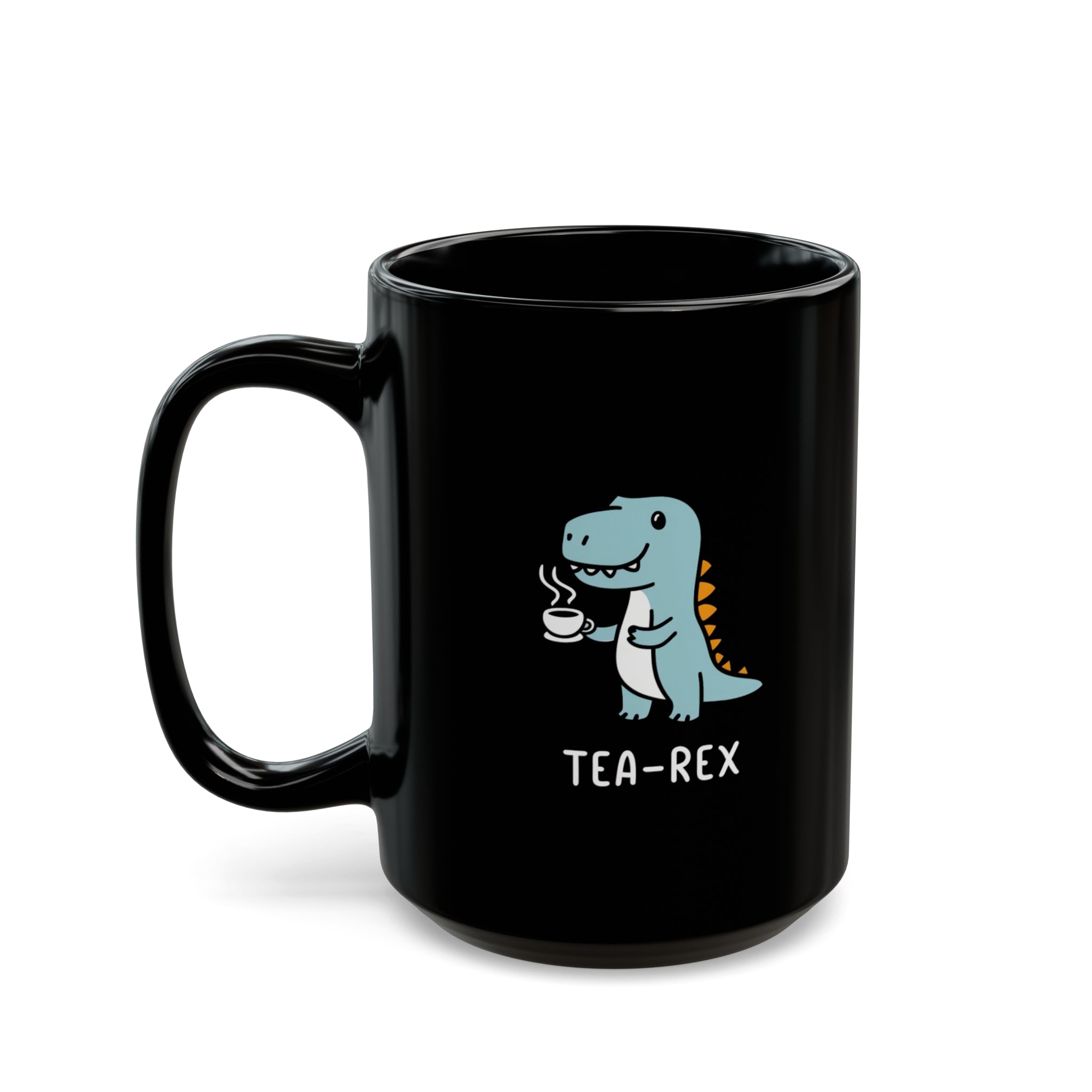 Tea-Rex Black Mug (11oz, 15oz) Cute Graphic Funny Pun Birthday Christmas Valentine's Cup For Kids Children Child Young Art