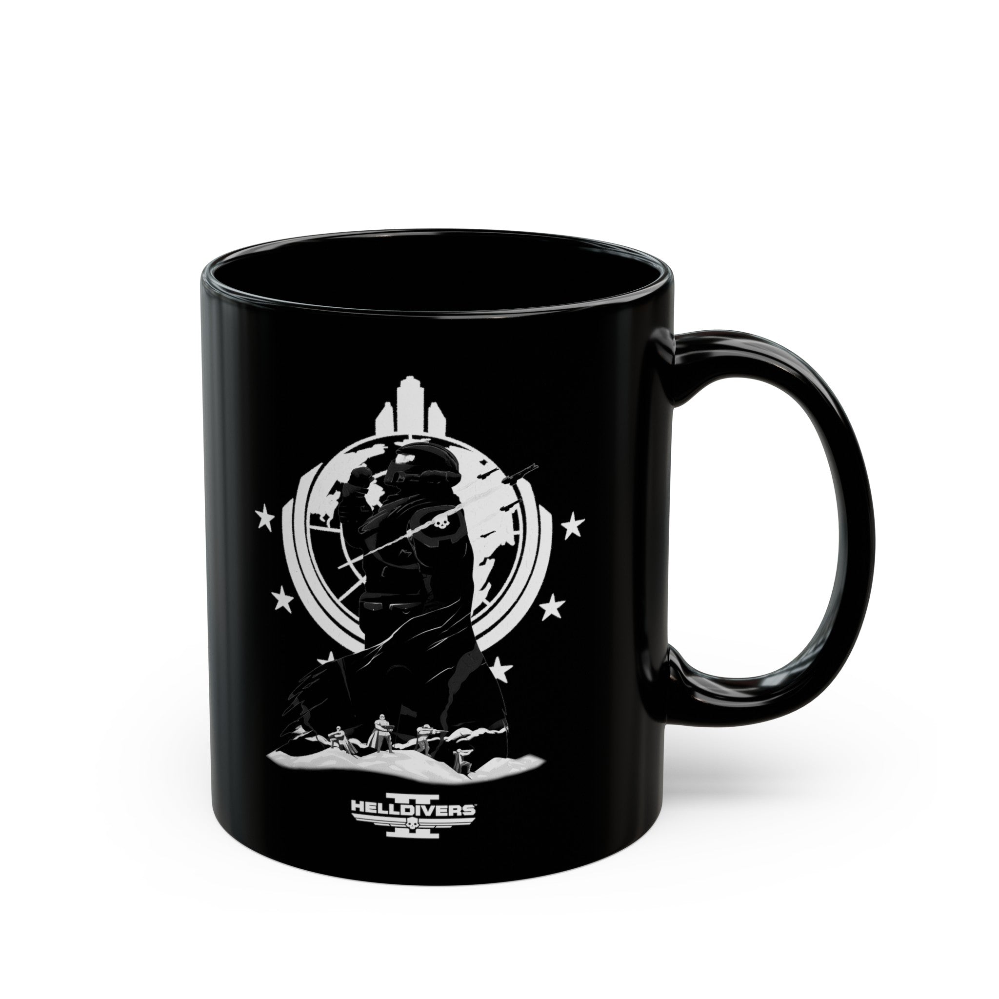 Helldivers 2 Black Mug (11oz, 15oz) Black & White Artistic Art Poster Design Minimalistic Gift Gamer Game Fanart Abstract Graphic Democracy Liberty Birthday Christmas