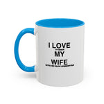 Load image into Gallery viewer, I Love My Wife Coffee Mug — Funny 'Let's Me Play Undertale' Black Accent Ceramic Mug (11oz &amp; 15oz)
