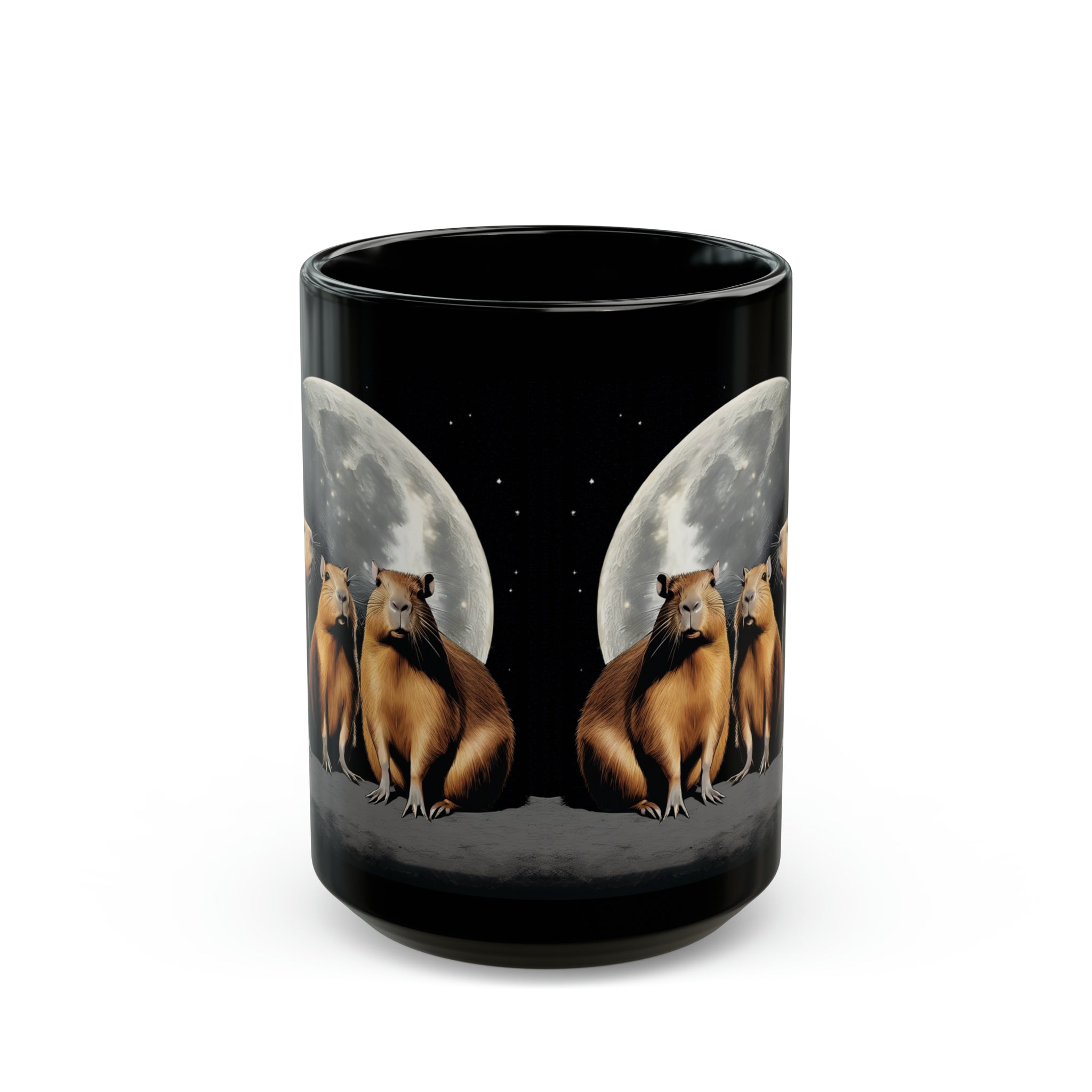 Three Capybara Moon Funny Capybara Meme Black Mug (11oz, 15oz) 3 Capybaras Meme Moon Interent Viral Cup