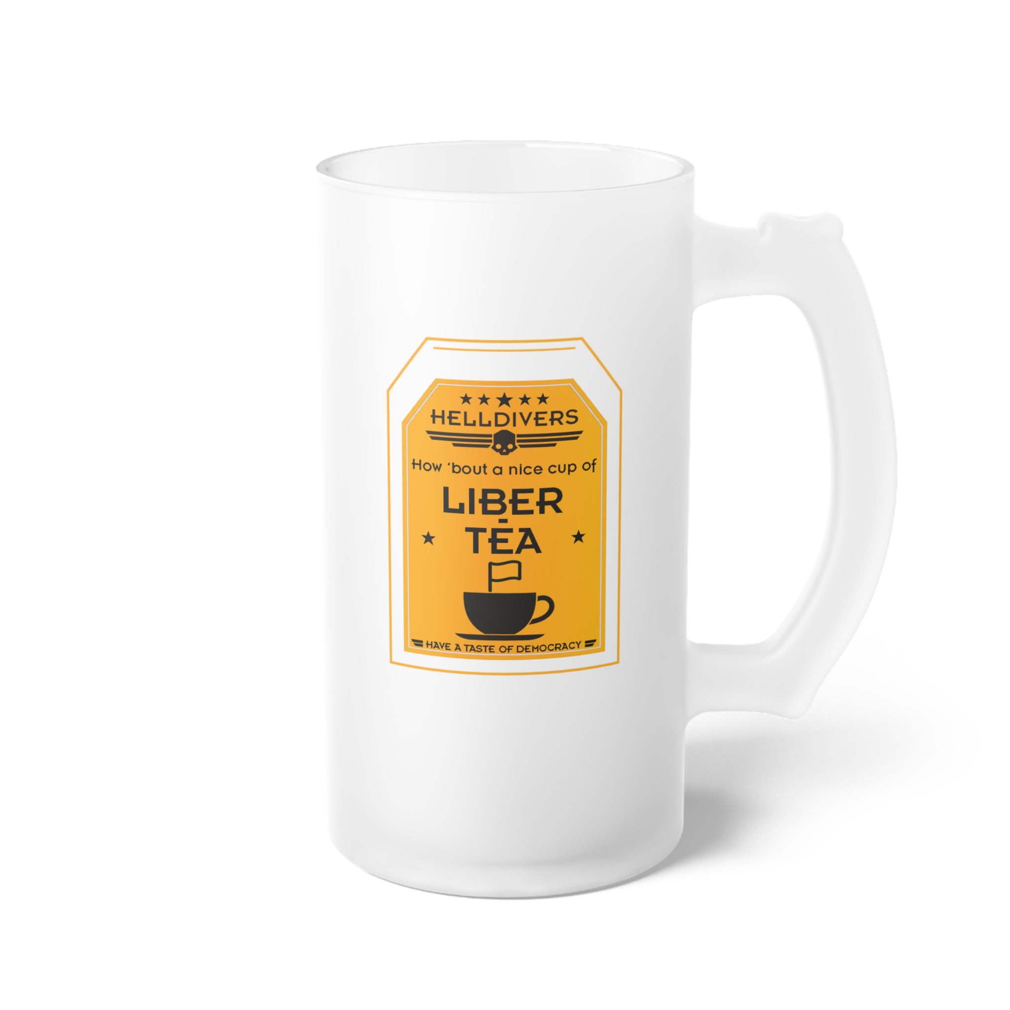 Helldivers 2 Liber-tea Frosted Glass Beer Mug Helldiver Cups Cup Mugs Gift For Him Her Gamer Liberty Libertea Liber-tea Funny Cute Cool Cup Gamer Game Gifts Birthday Christmas Valentine's