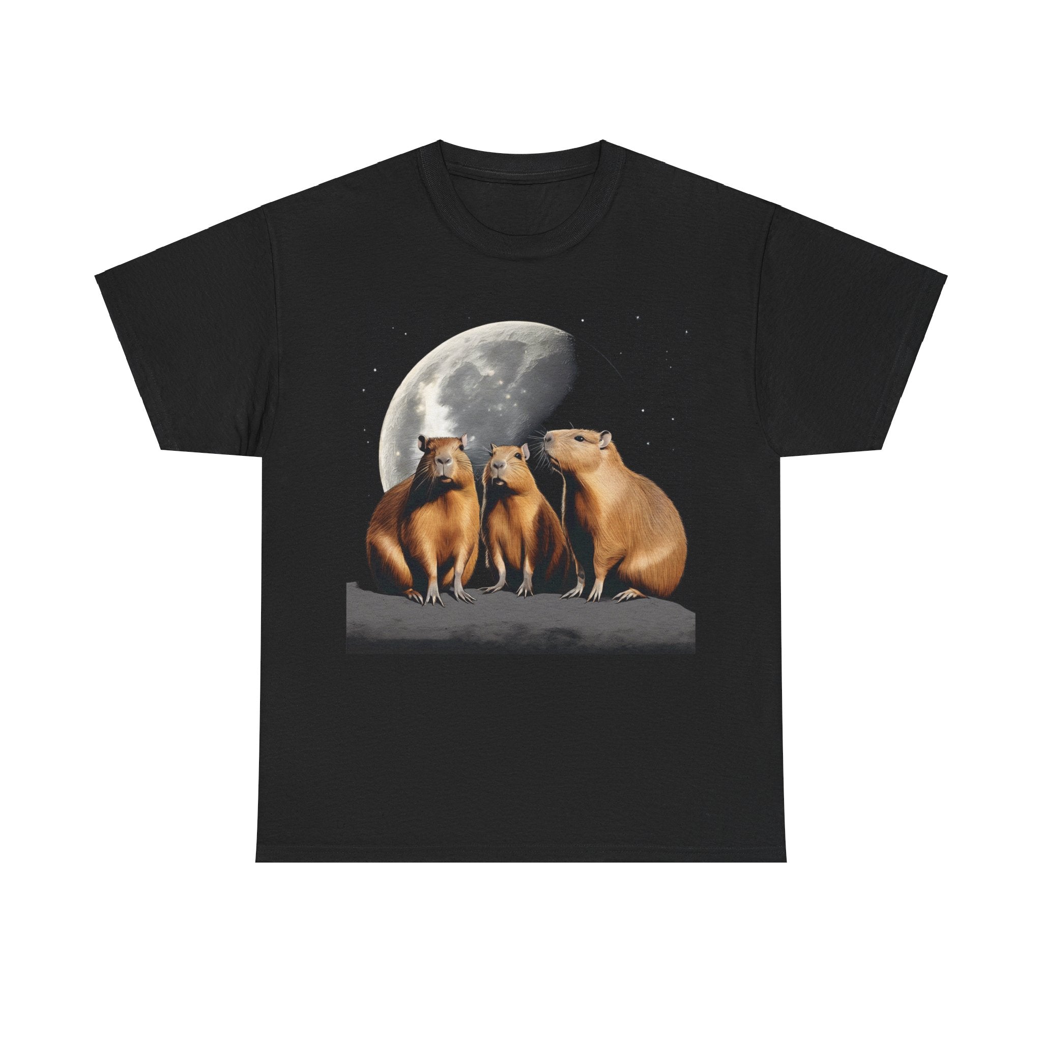 Three Capybara Moon Funny Capybara T-Shirt Unisex Heavy Cotton Tee 3 Capybaras Viral Meme Funny Internet Memes Gift