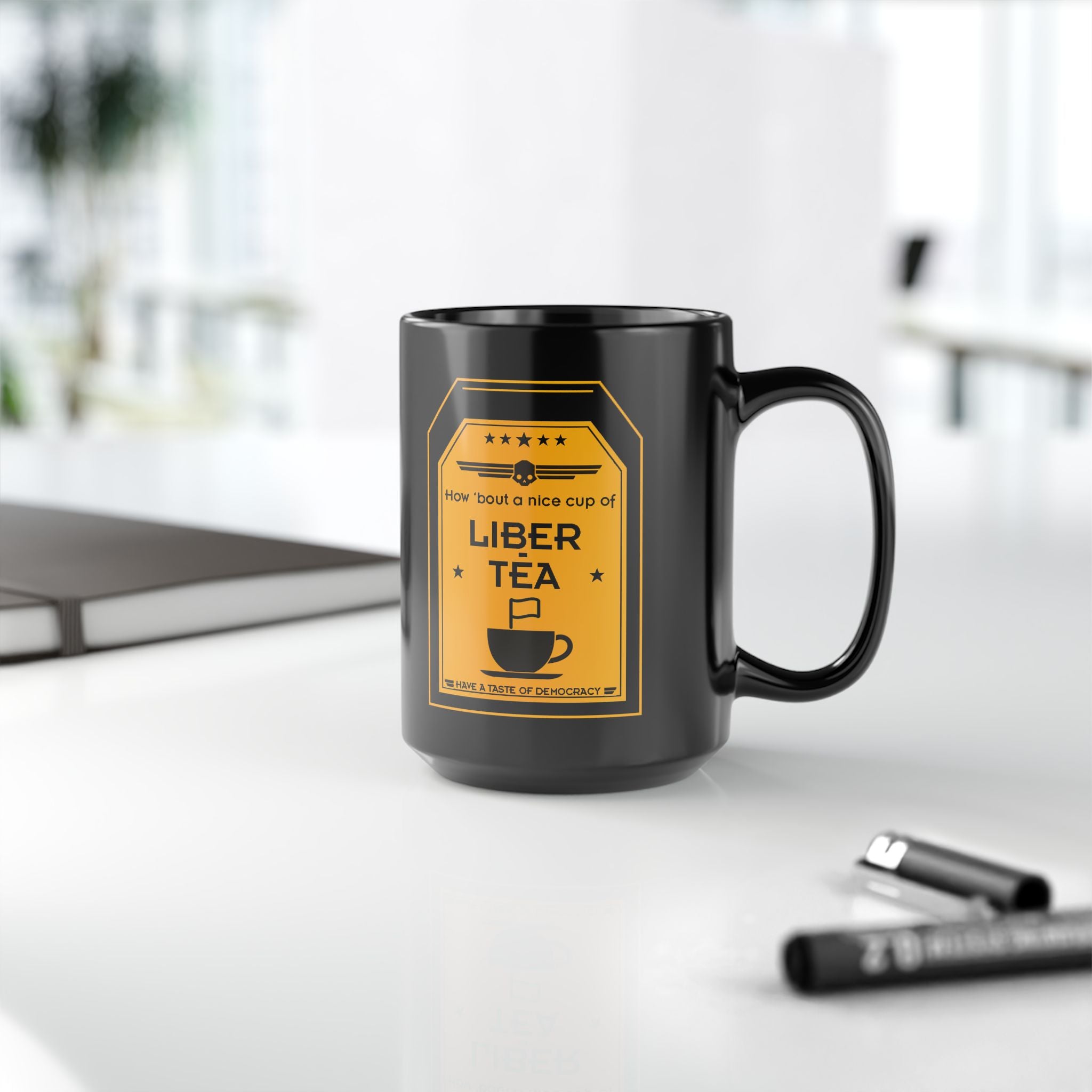 HOW BOUT A NICE CUP OF LIBER-TEA Black Mug (11oz, 15oz) Helldivers 2 Gift For Him Gift For Her Birthday Christmas Liberty Libertea Valentine