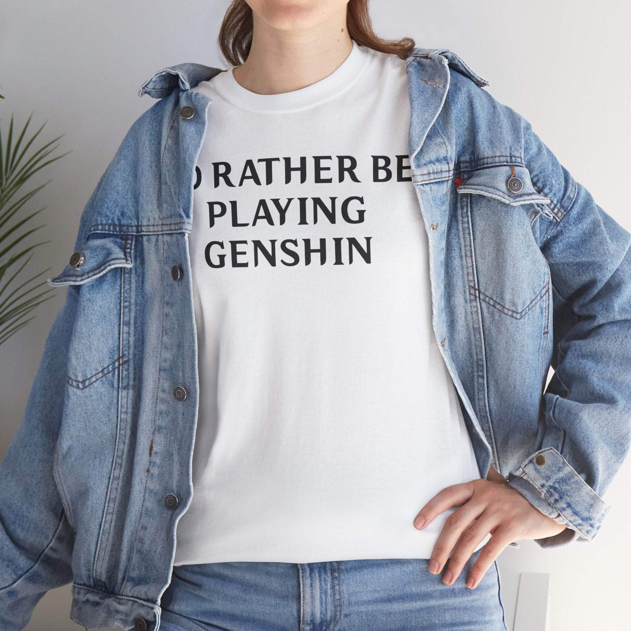 Genshin Impact I'd Rather Be Playing Unisex Heavy Cotton Tee Shirt Tshirt T-shirt Gamer Gift For Him Her Game Cup Cups Mugs Birthday Christmas Valentine's Anniversary Gifts