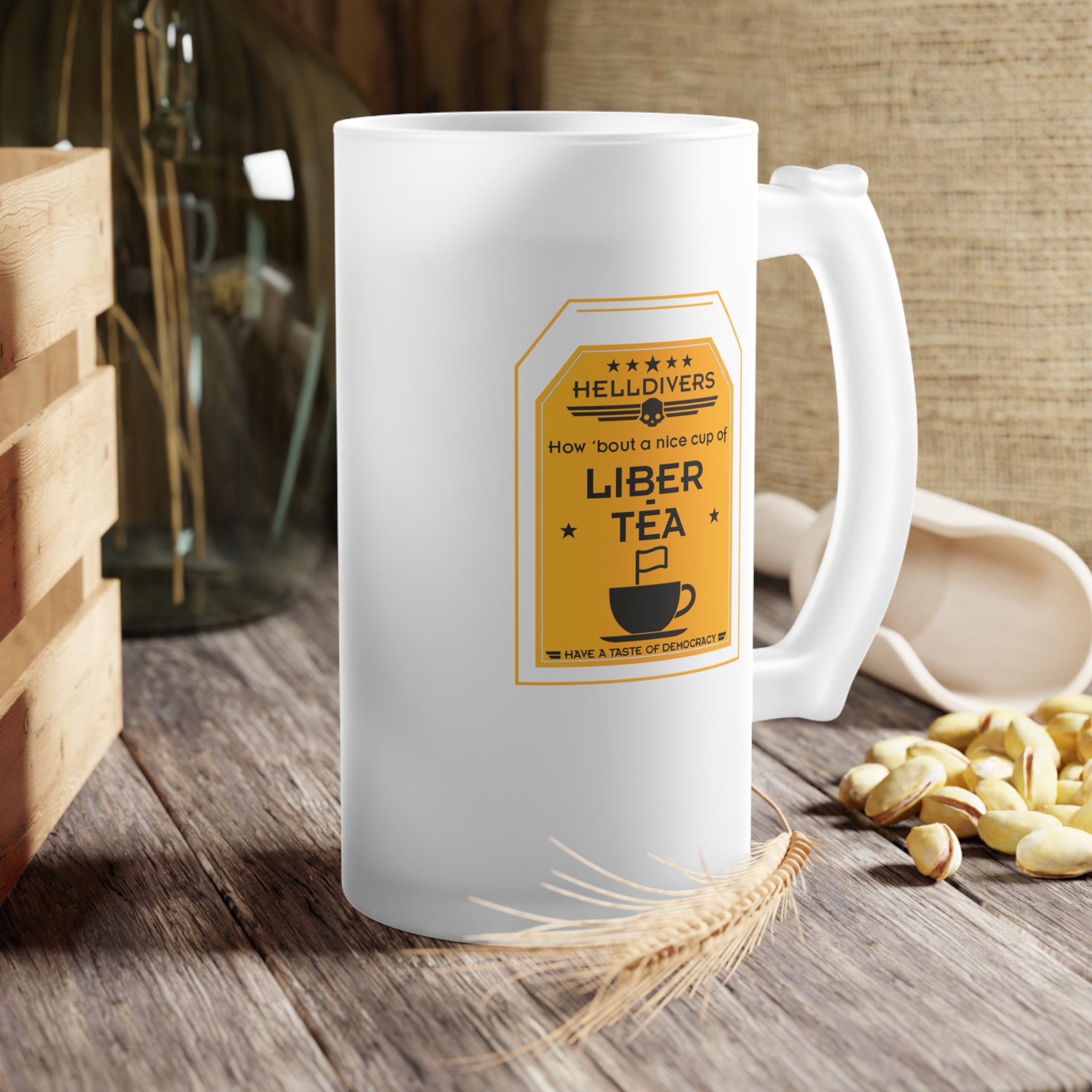 Helldivers 2 Liber-tea Frosted Glass Beer Mug Helldiver Cups Cup Mugs Gift For Him Her Gamer Liberty Libertea Liber-tea Funny Cute Cool Cup Gamer Game Gifts Birthday Christmas Valentine's