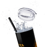 Load image into Gallery viewer, Helldivers 2 Liber-tea Skinny Tumbler with Straw, 20oz black glitter matte gift for gamer game libertea liberty democracy funny cute cool gifts
