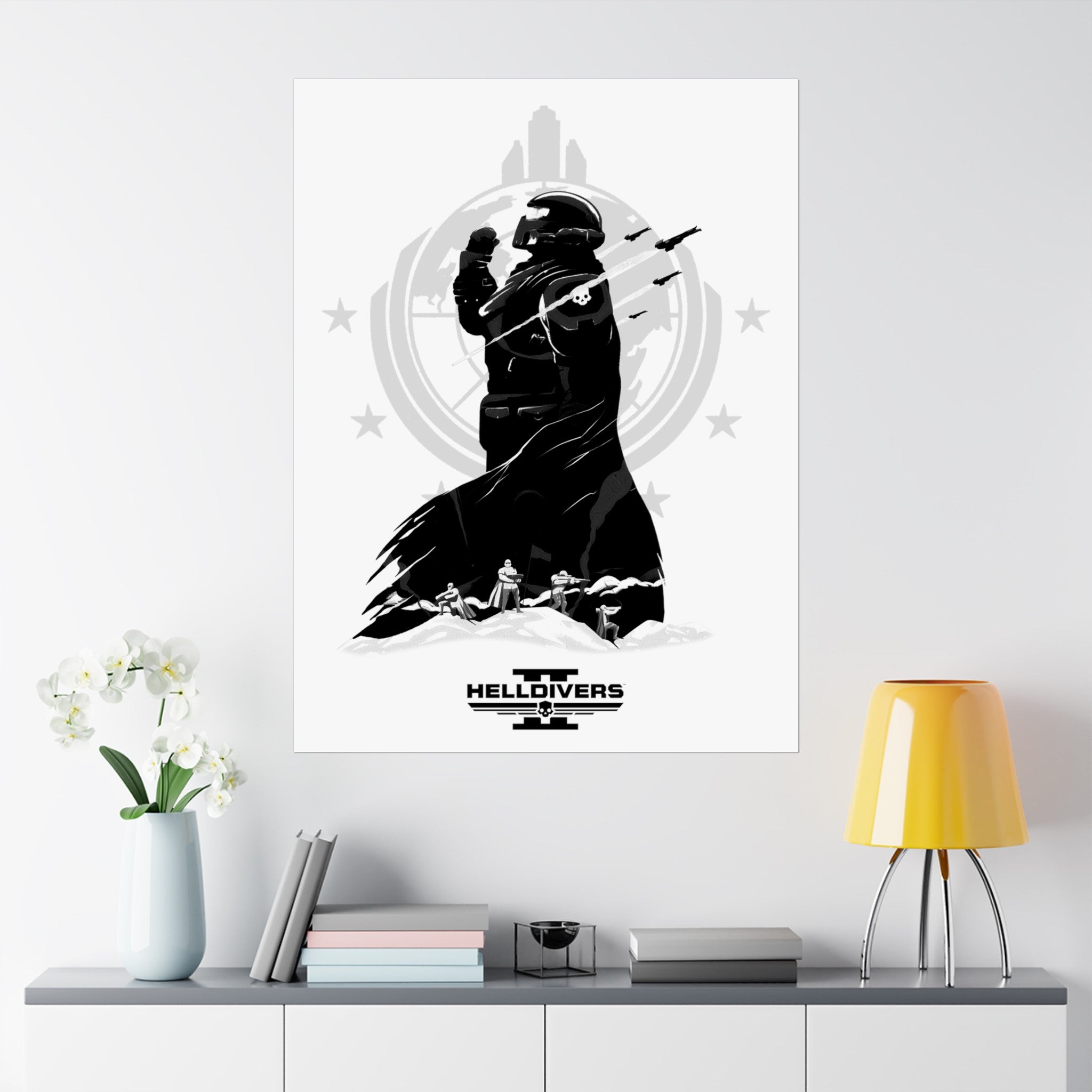 Helldivers 2 Matte Vertical Posters  Black & White Artistic Art Poster Design Minimalistic Gift Gamer Game Fanart Abstract Graphic Democracy Liberty Birthday Christmas