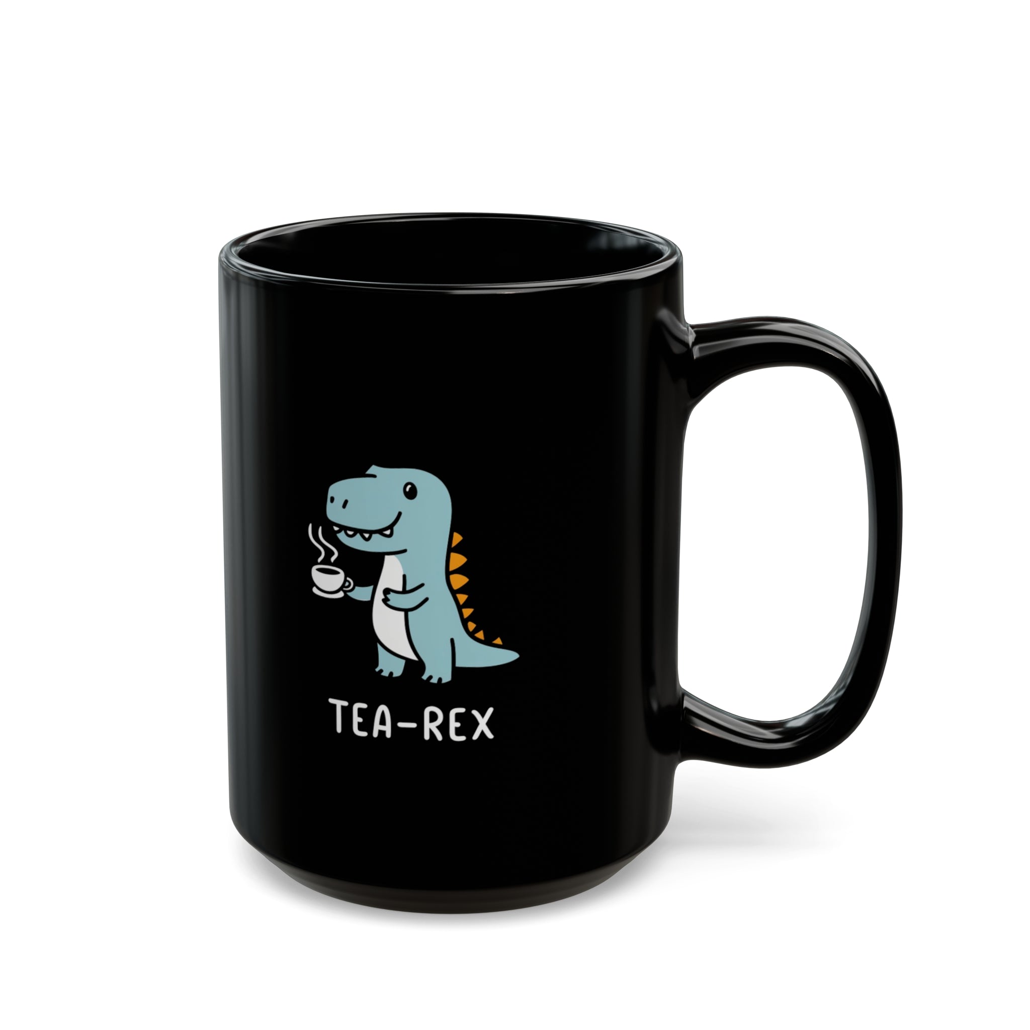 Tea-Rex Black Mug (11oz, 15oz) Cute Graphic Funny Pun Birthday Christmas Valentine's Cup For Kids Children Child Young Art