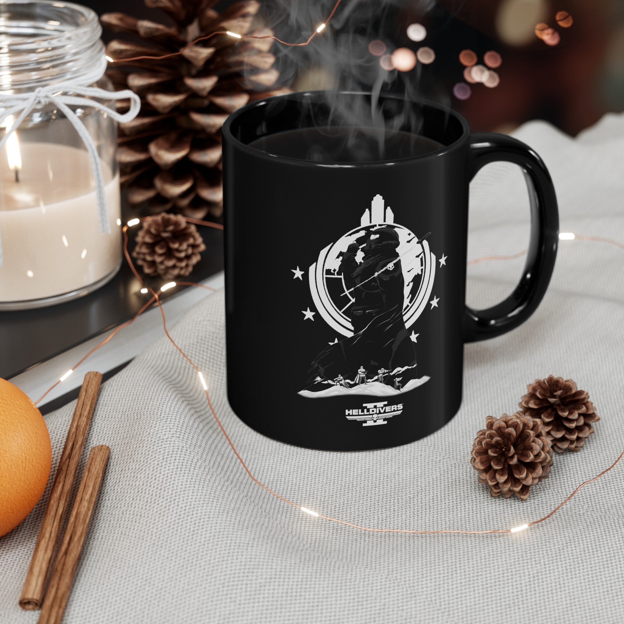 Helldivers 2 Black Mug (11oz, 15oz) Black & White Artistic Art Poster Design Minimalistic Gift Gamer Game Fanart Abstract Graphic Democracy Liberty Birthday Christmas