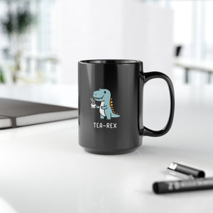 Tea-Rex Black Mug (11oz, 15oz) Cute Graphic Funny Pun Birthday Christmas Valentine's Cup For Kids Children Child Young Art