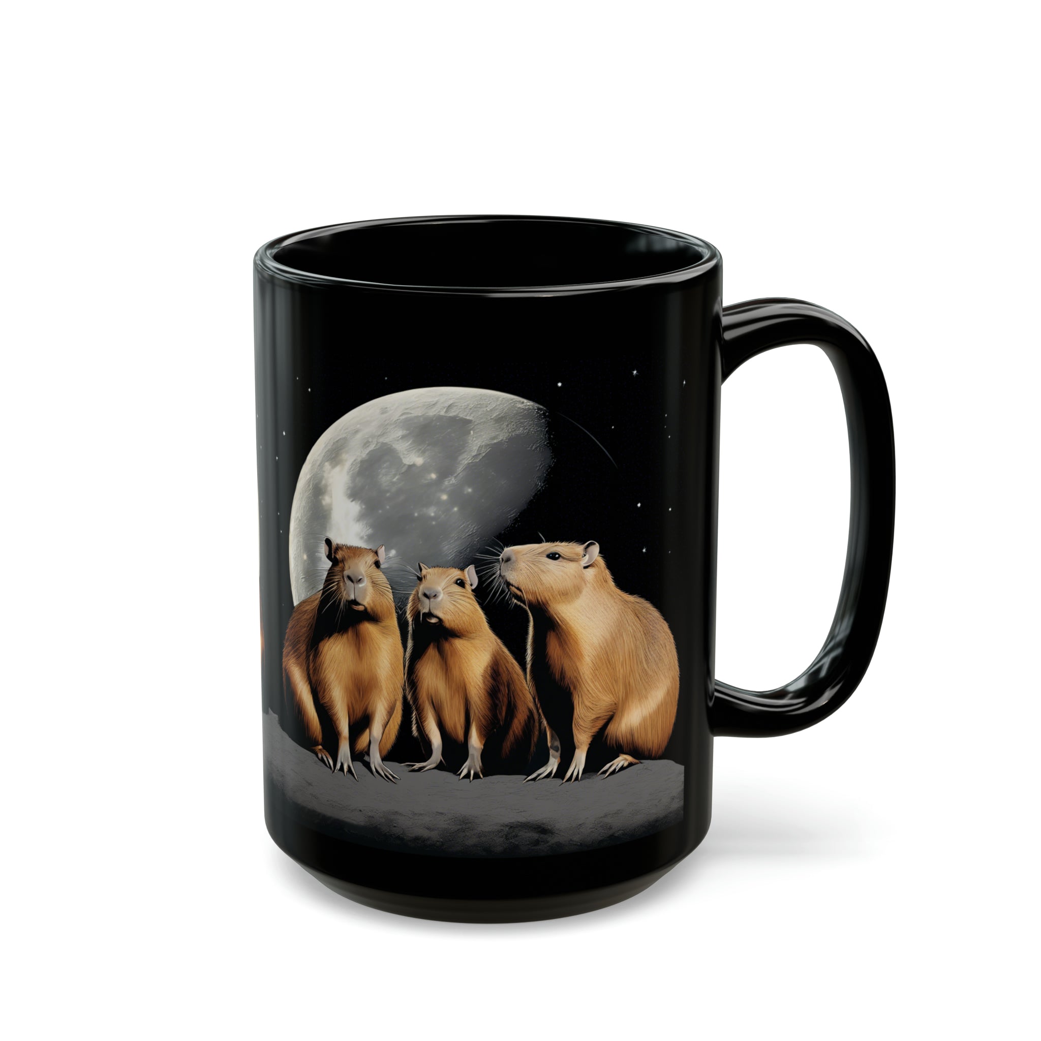 Three Capybara Moon Funny Capybara Meme Black Mug (11oz, 15oz) 3 Capybaras Meme Moon Interent Viral Cup