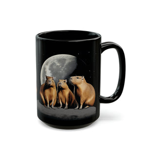 Three Capybara Moon Funny Capybara Meme Black Mug (11oz, 15oz) 3 Capybaras Meme Moon Interent Viral Cup