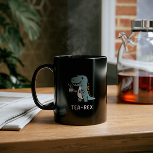 Tea-Rex Black Mug (11oz, 15oz) Cute Graphic Funny Pun Birthday Christmas Valentine's Cup For Kids Children Child Young Art