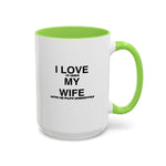 Load image into Gallery viewer, I Love My Wife Coffee Mug — Funny 'Let's Me Play Undertale' Black Accent Ceramic Mug (11oz &amp; 15oz)
