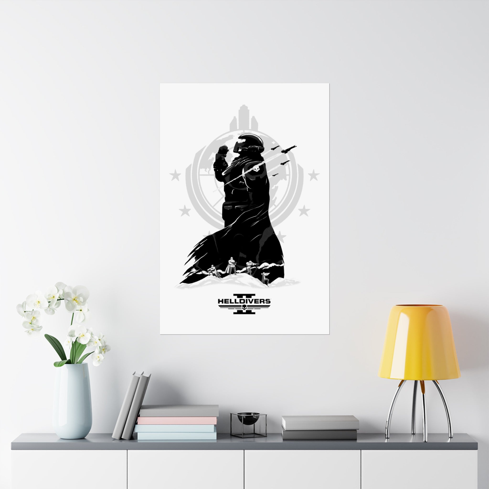 Helldivers 2 Matte Vertical Posters  Black & White Artistic Art Poster Design Minimalistic Gift Gamer Game Fanart Abstract Graphic Democracy Liberty Birthday Christmas