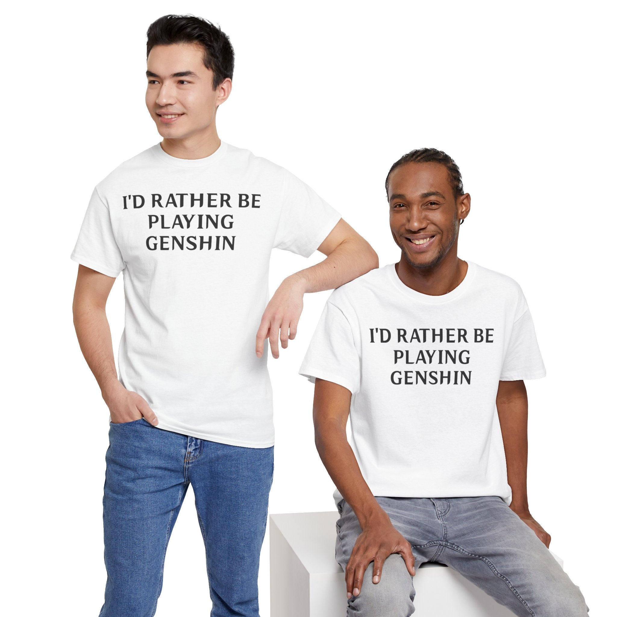 Genshin Impact I'd Rather Be Playing Unisex Heavy Cotton Tee Shirt Tshirt T-shirt Gamer Gift For Him Her Game Cup Cups Mugs Birthday Christmas Valentine's Anniversary Gifts