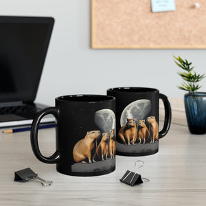 Three Capybara Moon Funny Capybara Meme Black Mug (11oz, 15oz) 3 Capybaras Meme Moon Interent Viral Cup