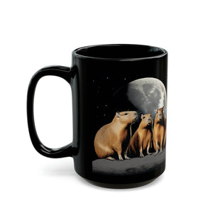 Three Capybara Moon Funny Capybara Meme Black Mug (11oz, 15oz) 3 Capybaras Meme Moon Interent Viral Cup