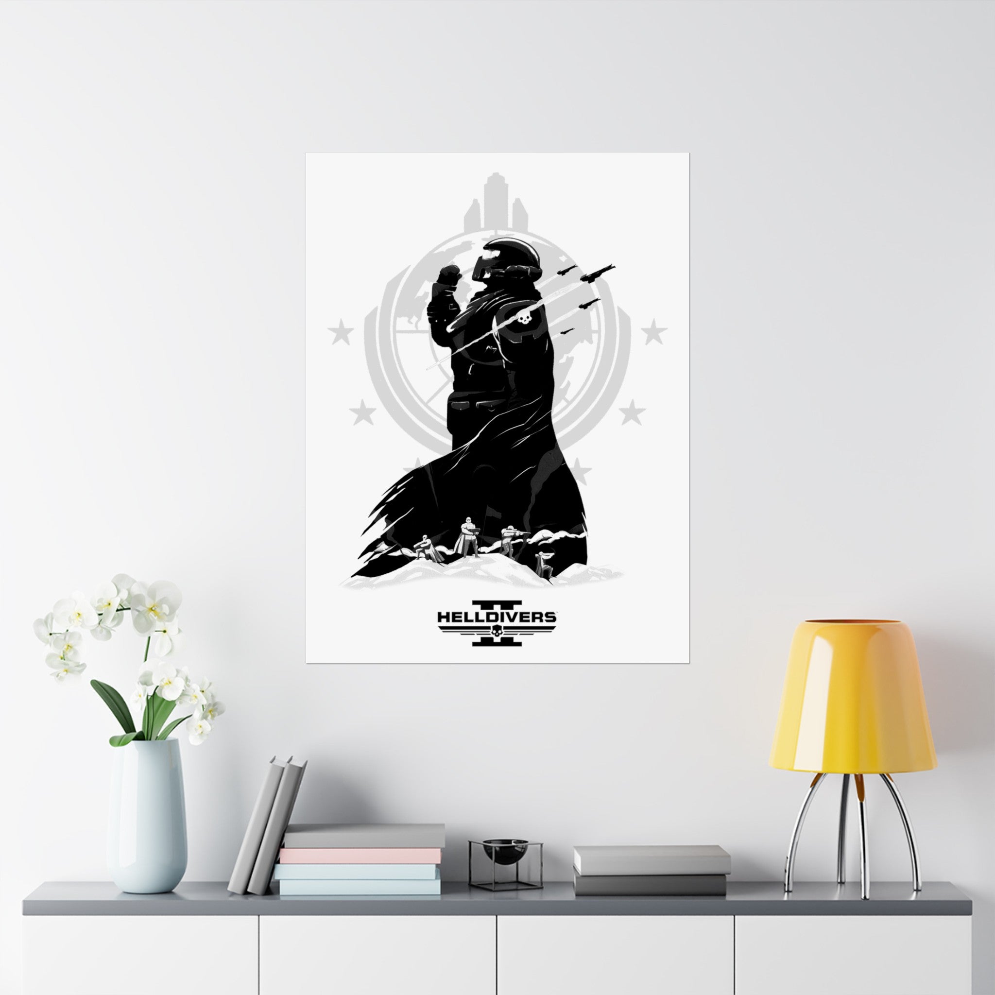 Helldivers 2 Matte Vertical Posters  Black & White Artistic Art Poster Design Minimalistic Gift Gamer Game Fanart Abstract Graphic Democracy Liberty Birthday Christmas