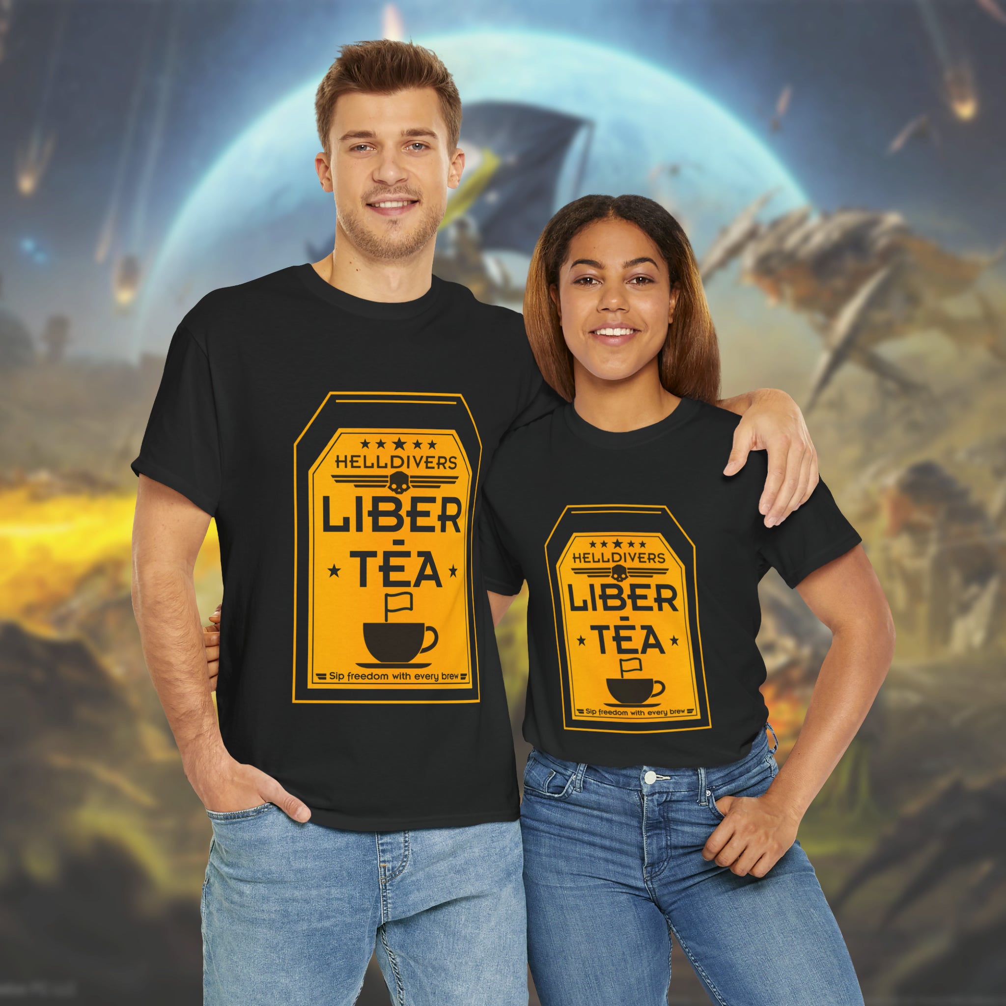 Helldivers 2 Liber-tea T-shirt Unisex Heavy Cotton Tee Liberty Libertea Funny Helldiver Game Gamer Shirt Gift For Her Gift For Him