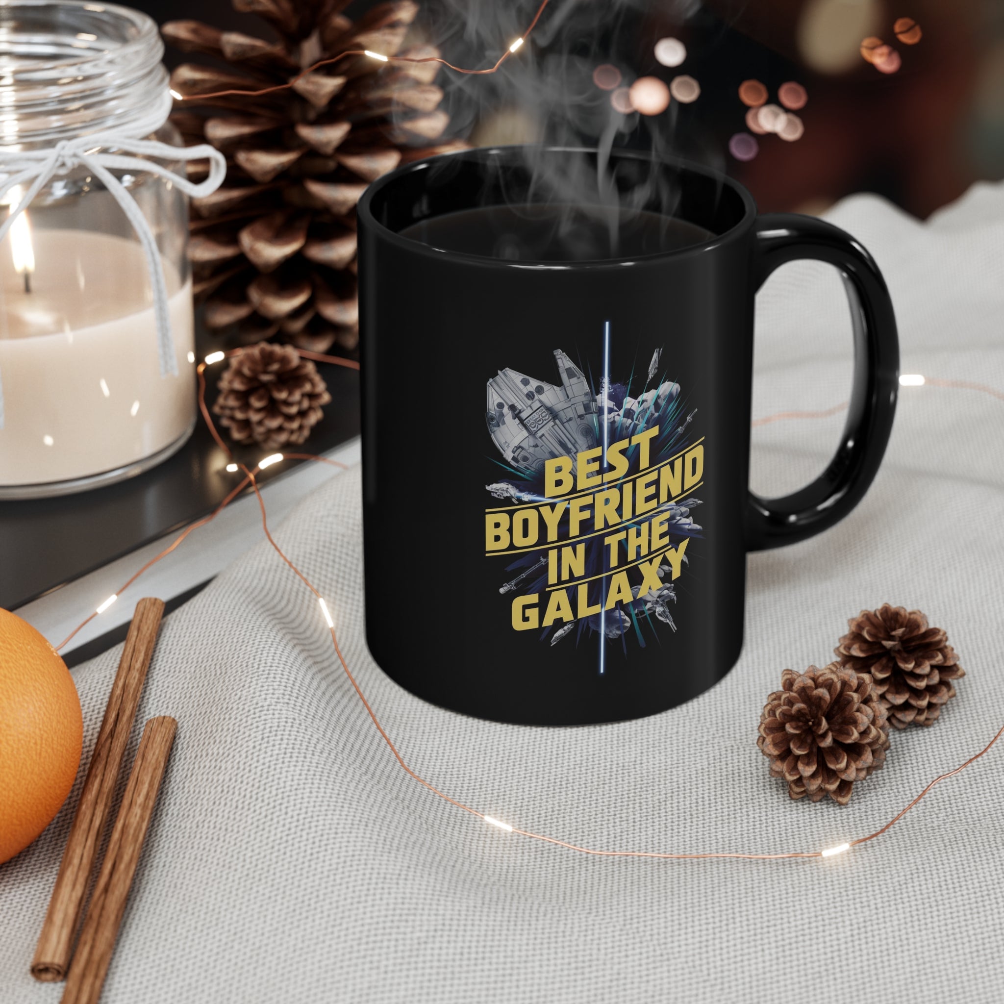 Best Boyfriend In The Galaxy Black Mug (11oz, 15oz) Space Themed Birthday Birthday Christmas Gift Cup Nostalgia Nostalgic