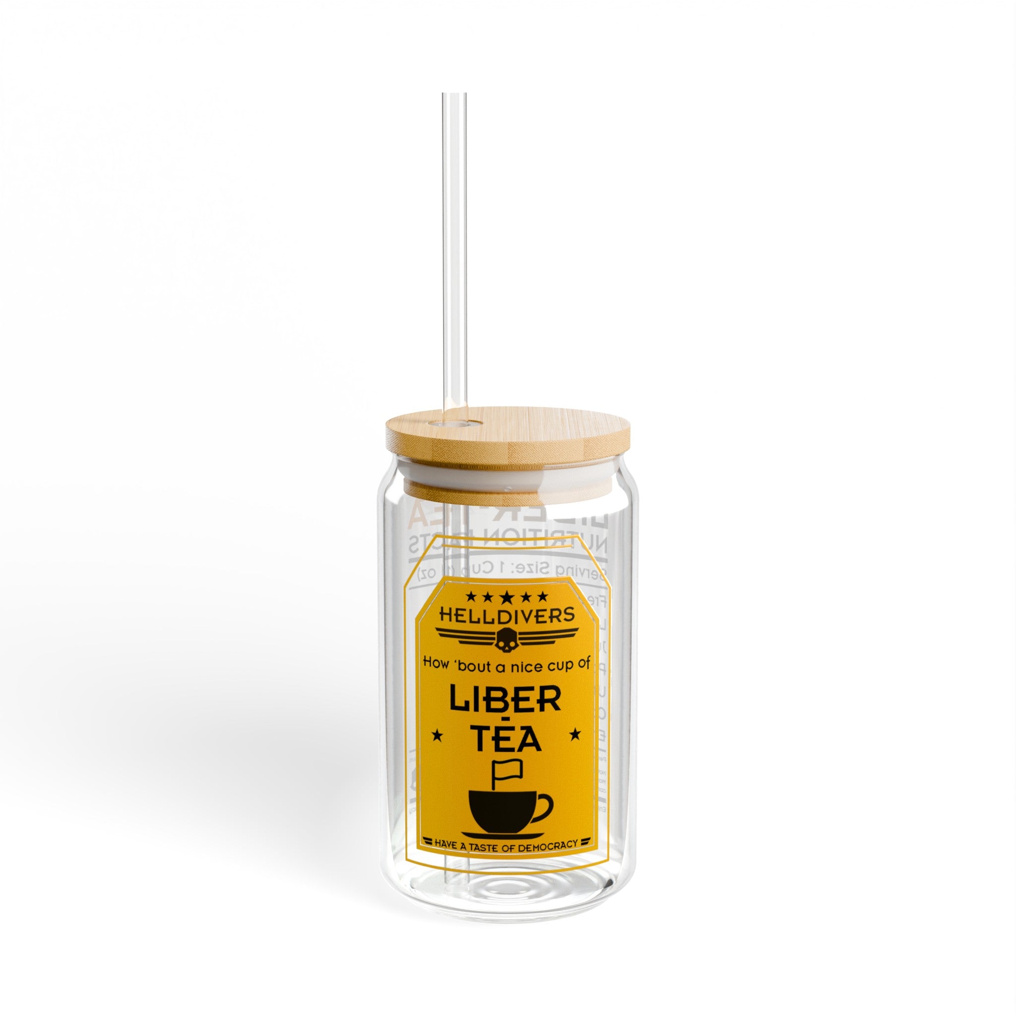 Helldivers 2 Liber-tea Glass Sipper Glass, 16oz Mug Mugs Cups Cup Glasses Helldiver Gift For Him Her Gamer Liberty Libertea Liber-tea Funny Cute Cool Cup Gamer Game Gifts Birthday Christmas Valentine's