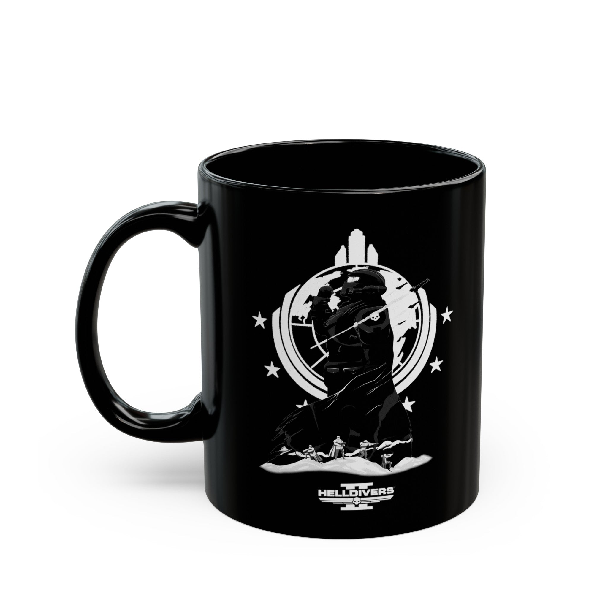 Helldivers 2 Black Mug (11oz, 15oz) Black & White Artistic Art Poster Design Minimalistic Gift Gamer Game Fanart Abstract Graphic Democracy Liberty Birthday Christmas