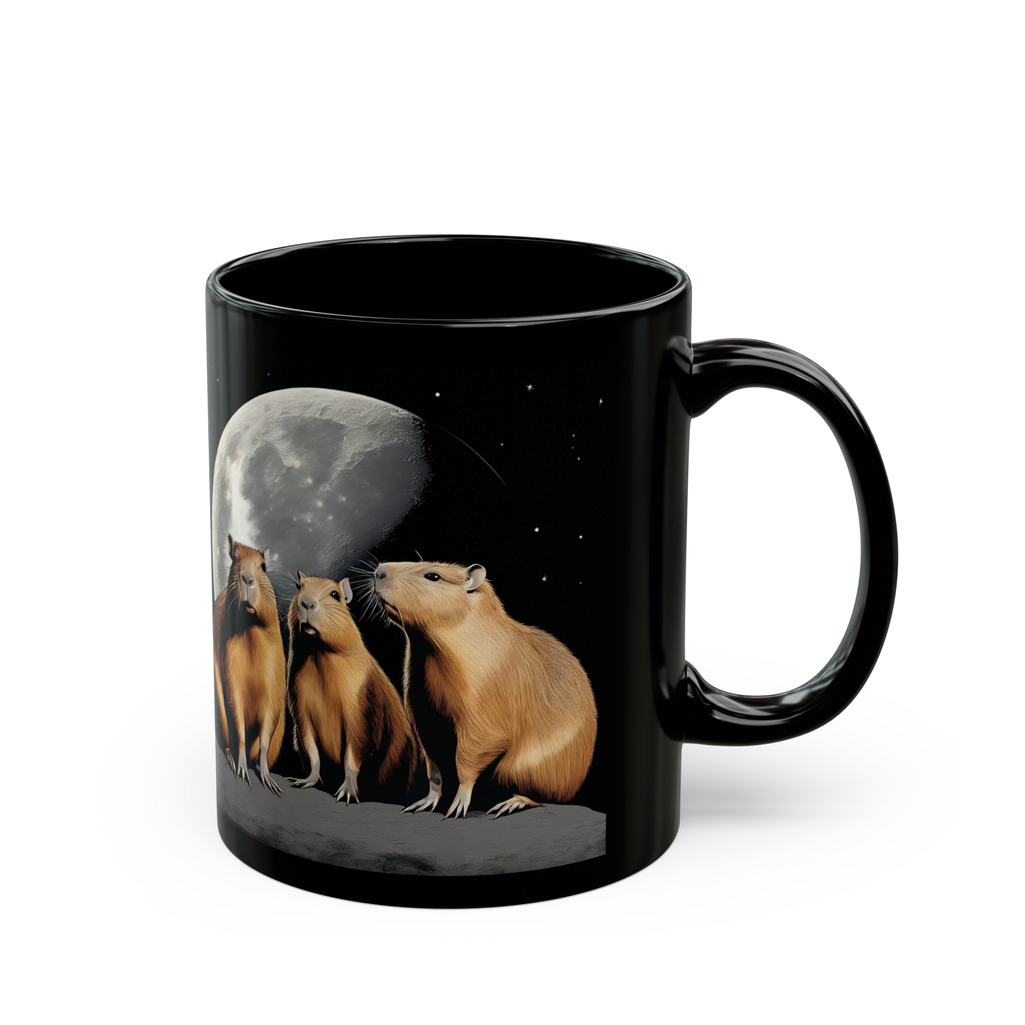 Three Capybara Moon Funny Capybara Meme Black Mug (11oz, 15oz) 3 Capybaras Meme Moon Interent Viral Cup