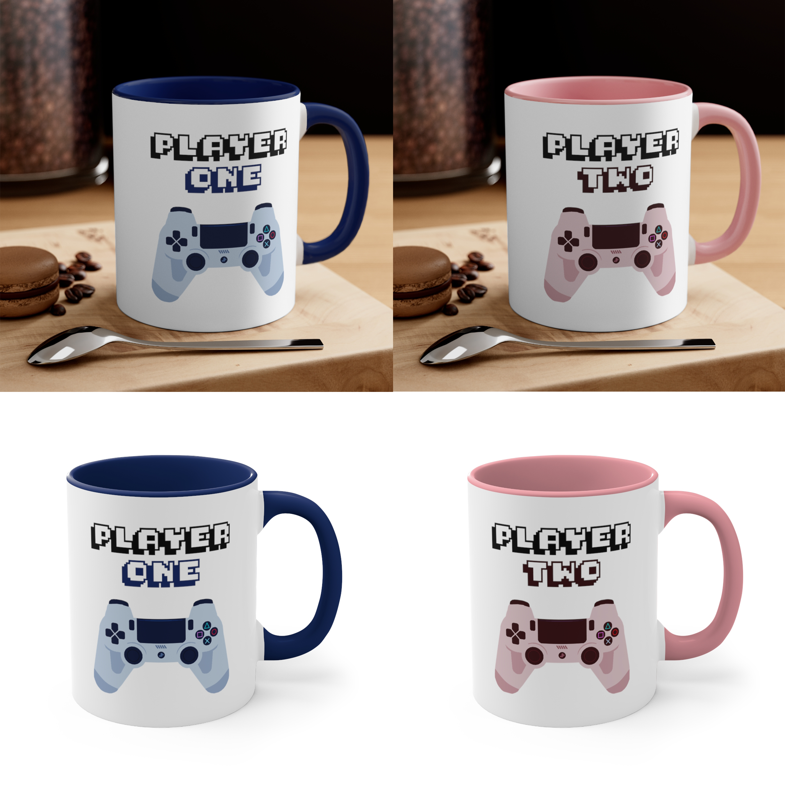 Player One & Two  Gamer Coffee Mug, 11oz Gamer Mug Couple Mug Gift For Him Gift For Her Valentine